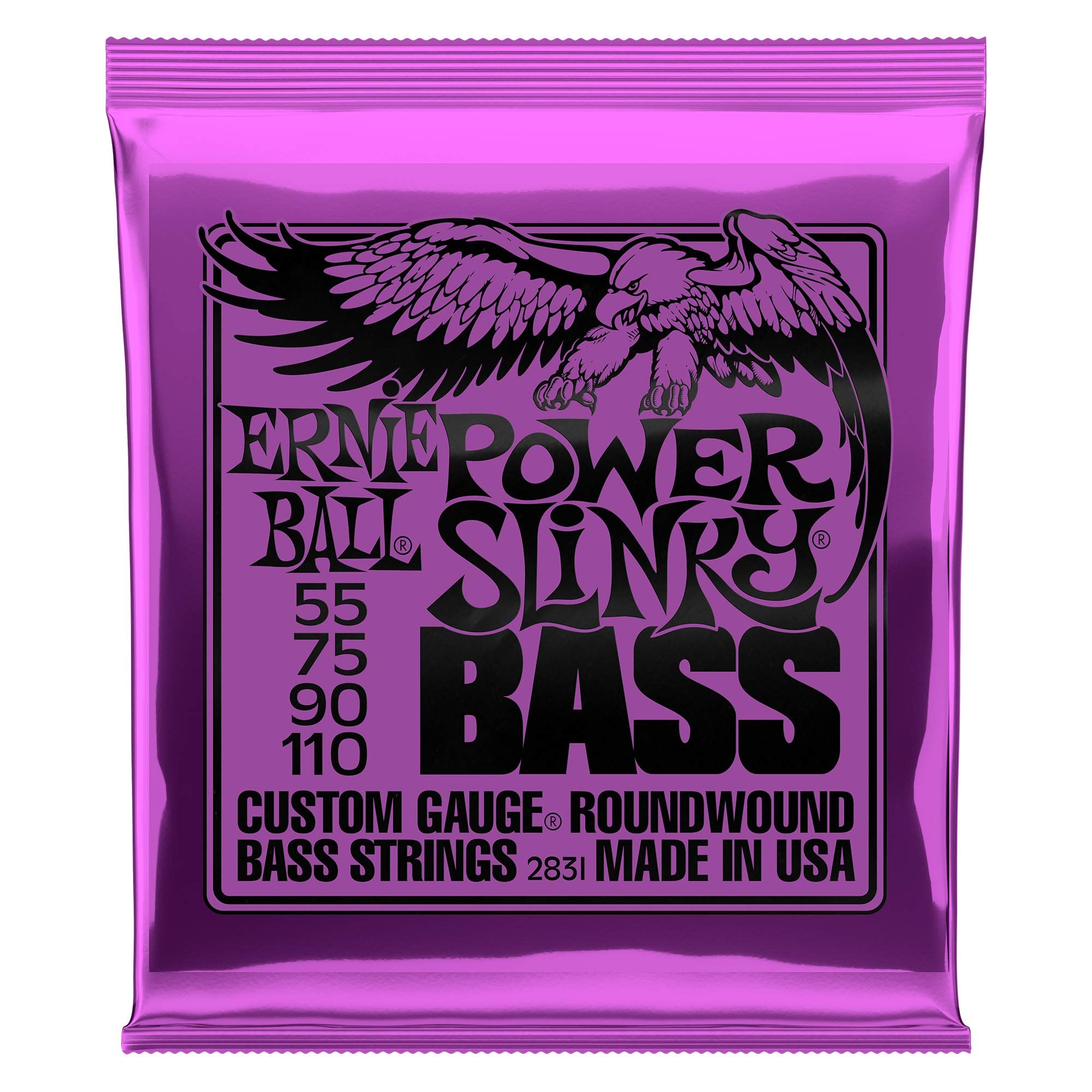 Ernie Ball Power Slinky Nickel Wound Bass Guitar Strings, 55-110 Gauge (P02831)