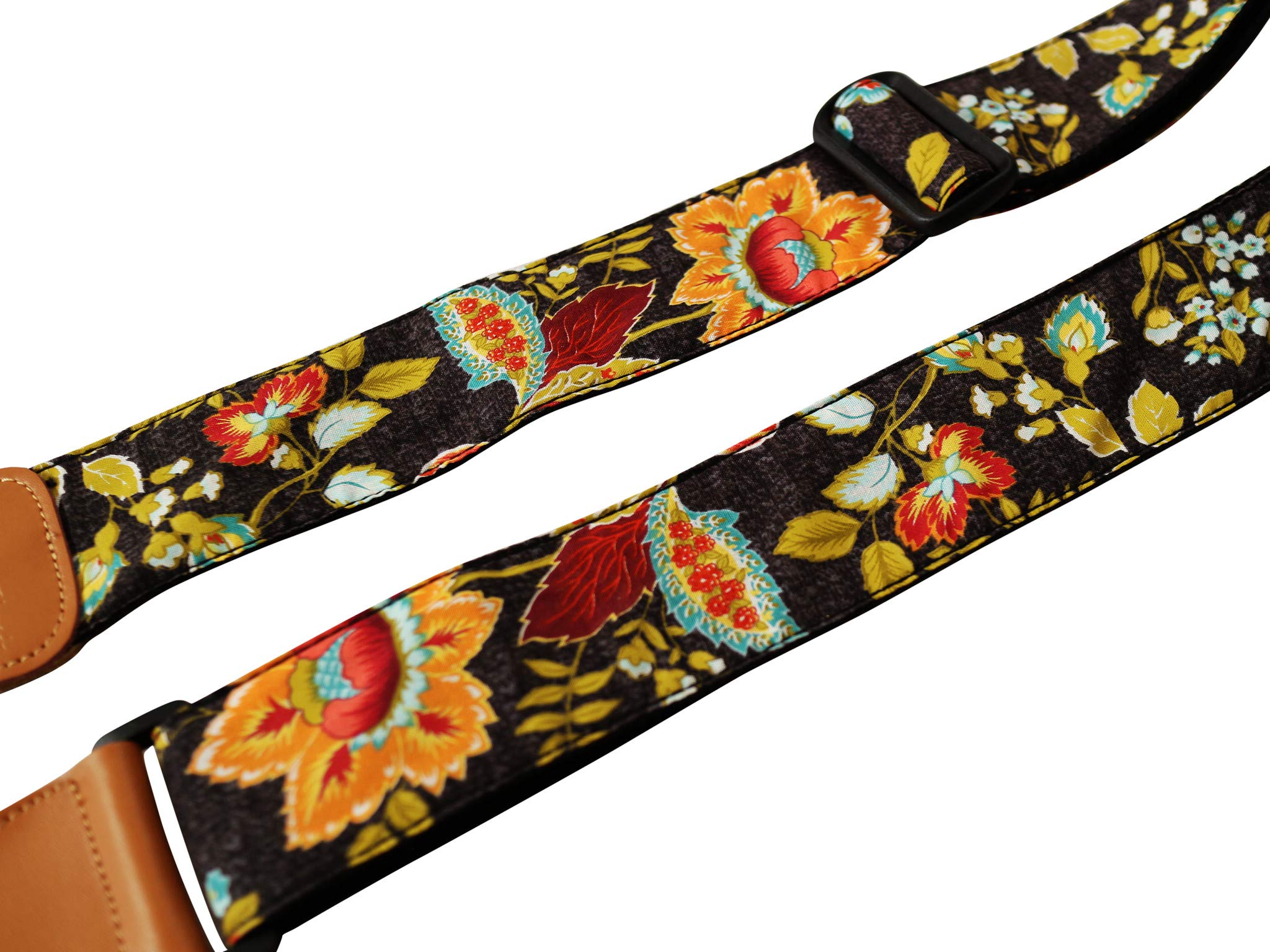 MUSIC FIRST Original Design, 2 inch width (5cm), Vintage French Country Style Floral    Soft Muslin & Genuine Leather Delux Banj