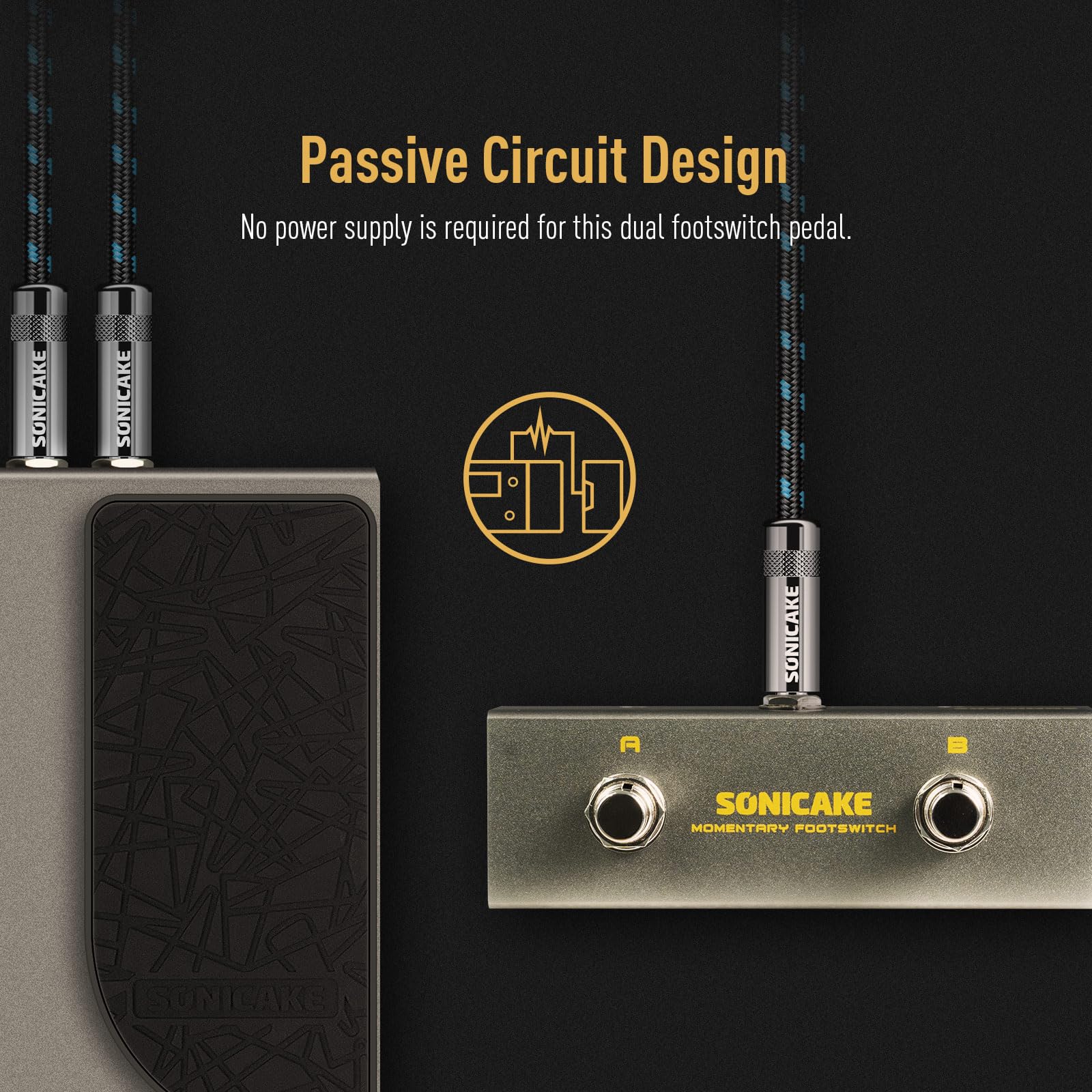 SONICAKE Dual Footswitch Pedal for Guitar Effect Pedal Dual Momentary Foot Switch Guitar Pedal with TRS Cable