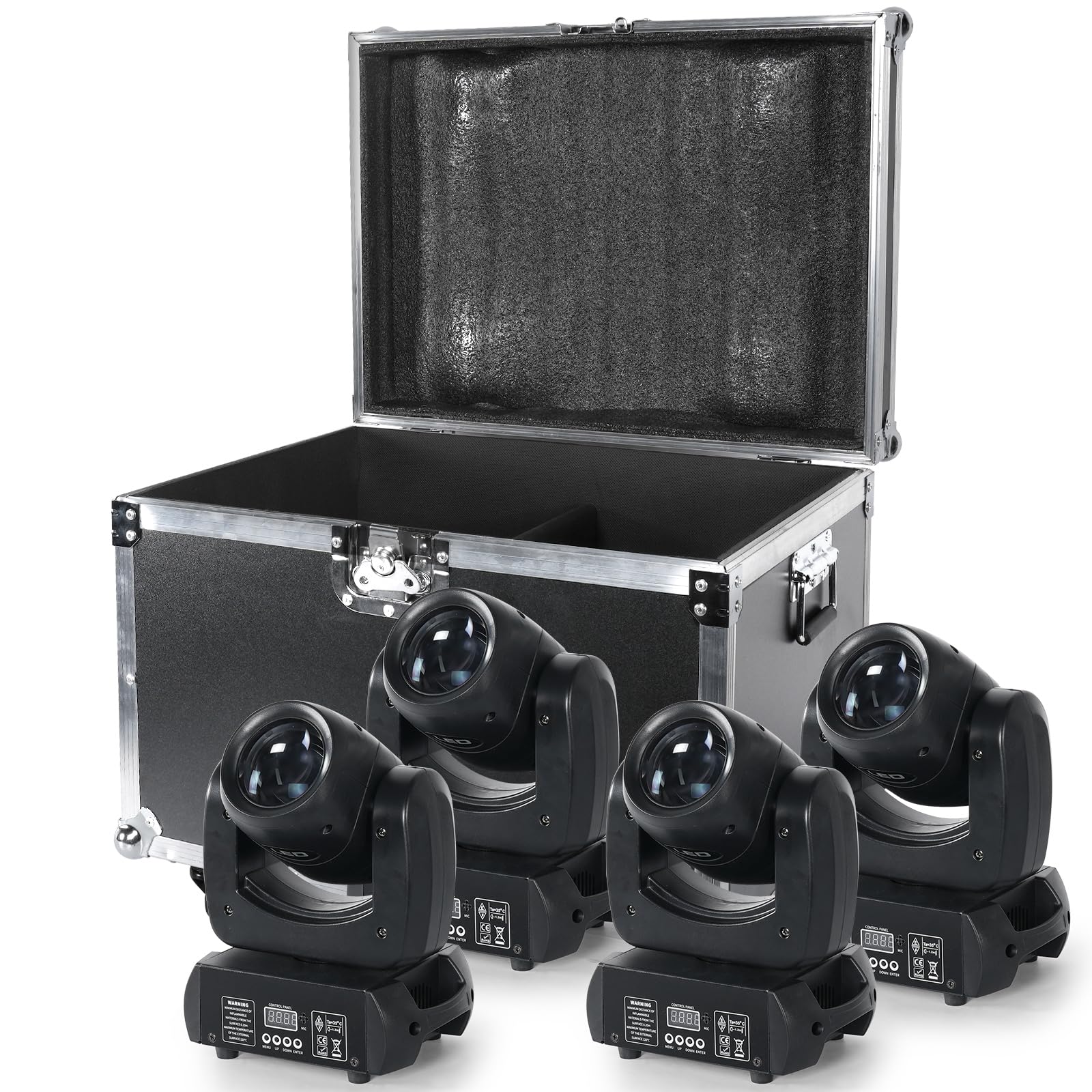 UKing 4PCS Moving Head Lights with Flight Case Storage Container, ZQ02001 Customized Road Case and 4PCS Moving Head DJ Lights I