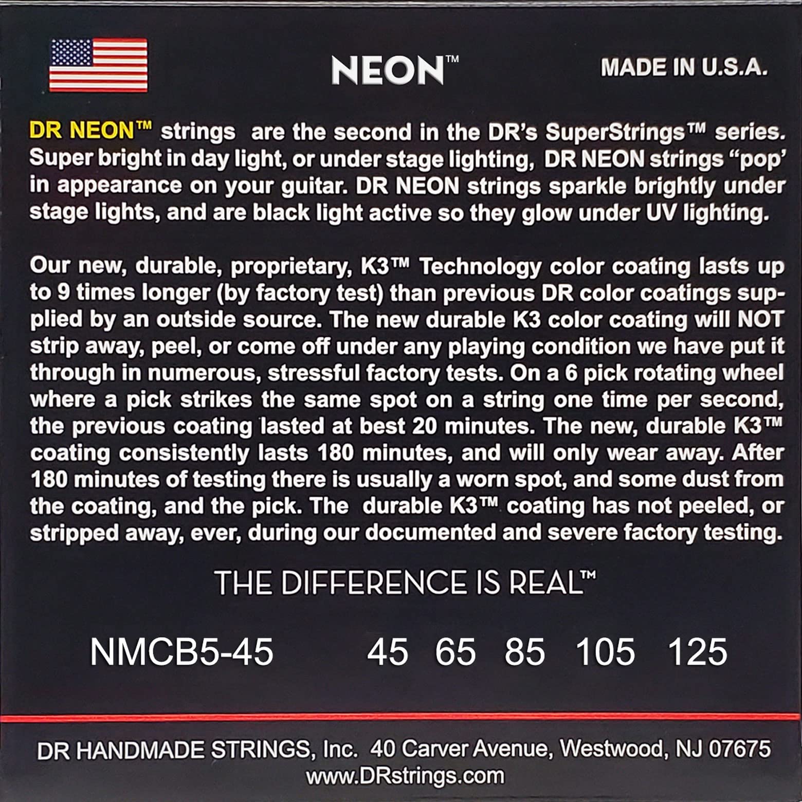 DR Strings HI-DEF NEON Bass Guitar Strings (NMCB5-45),Black