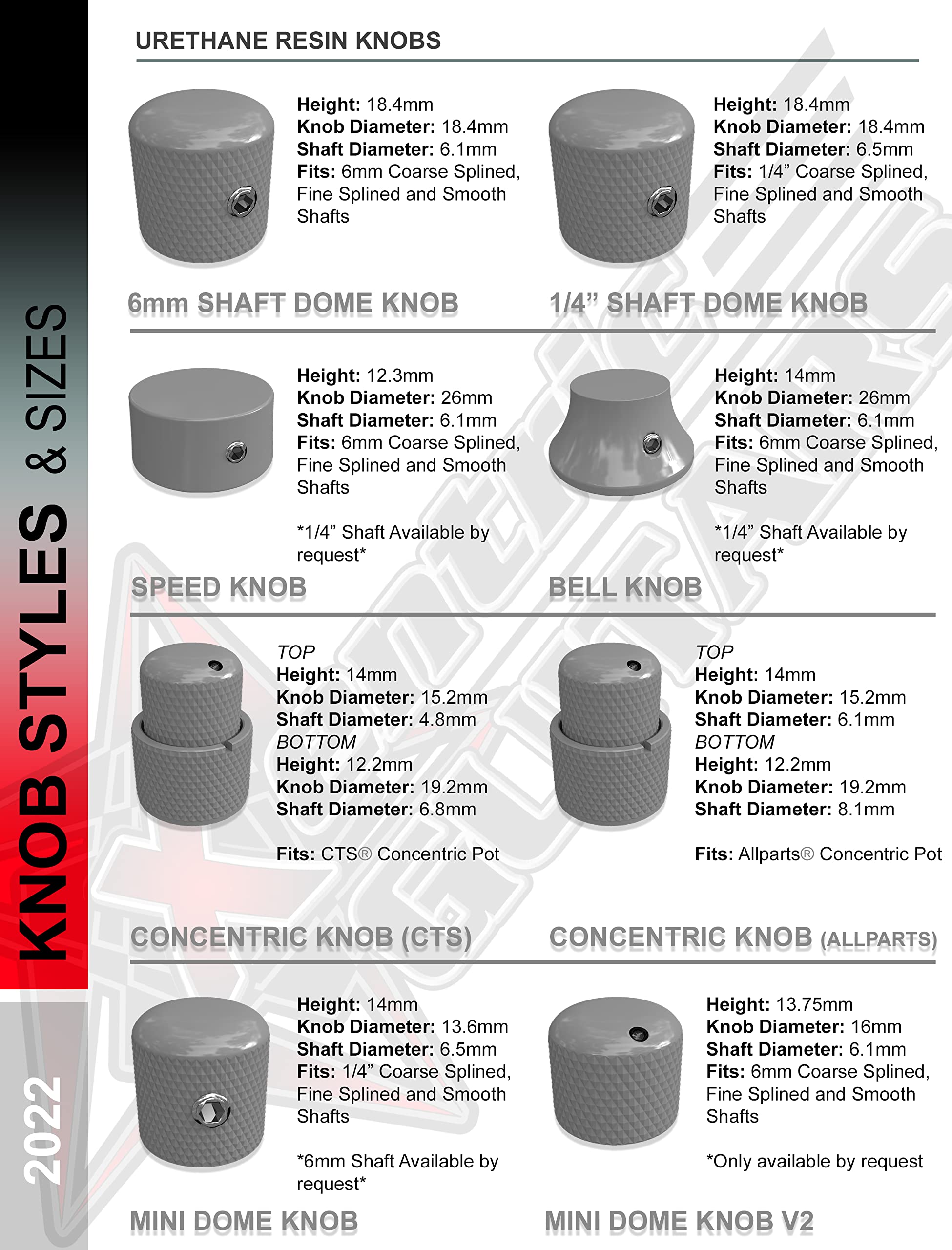 Xentric Guitars - Super Solid Series Resin Guitar Knobs & Switch Caps (6mm Dome Knob, Yellow)