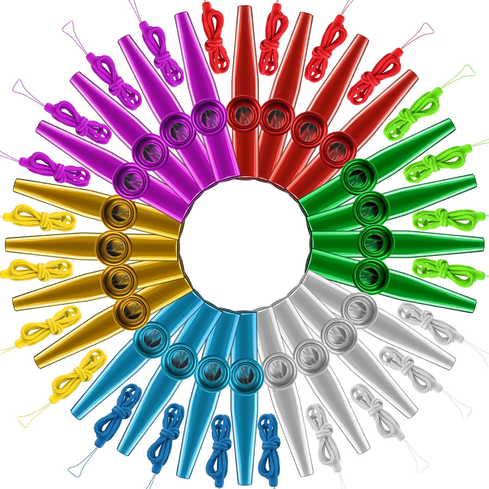 Newwiee 48 Pcs Metal Kazoos with Lanyards Musical Instruments Kazoo Pack Metal Flute Good Companion for Guitar Violin Piano Keyb