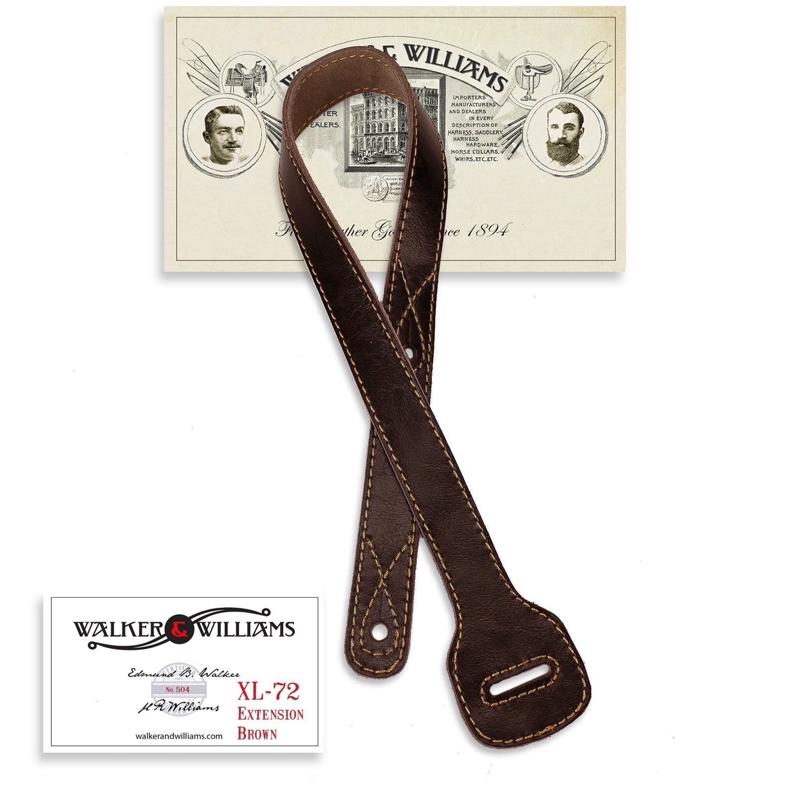 Walker & Williams Xl-72 Dark Brown Guitar Strap Extender Lengthens W&W (And Other) Straps Up To 60''