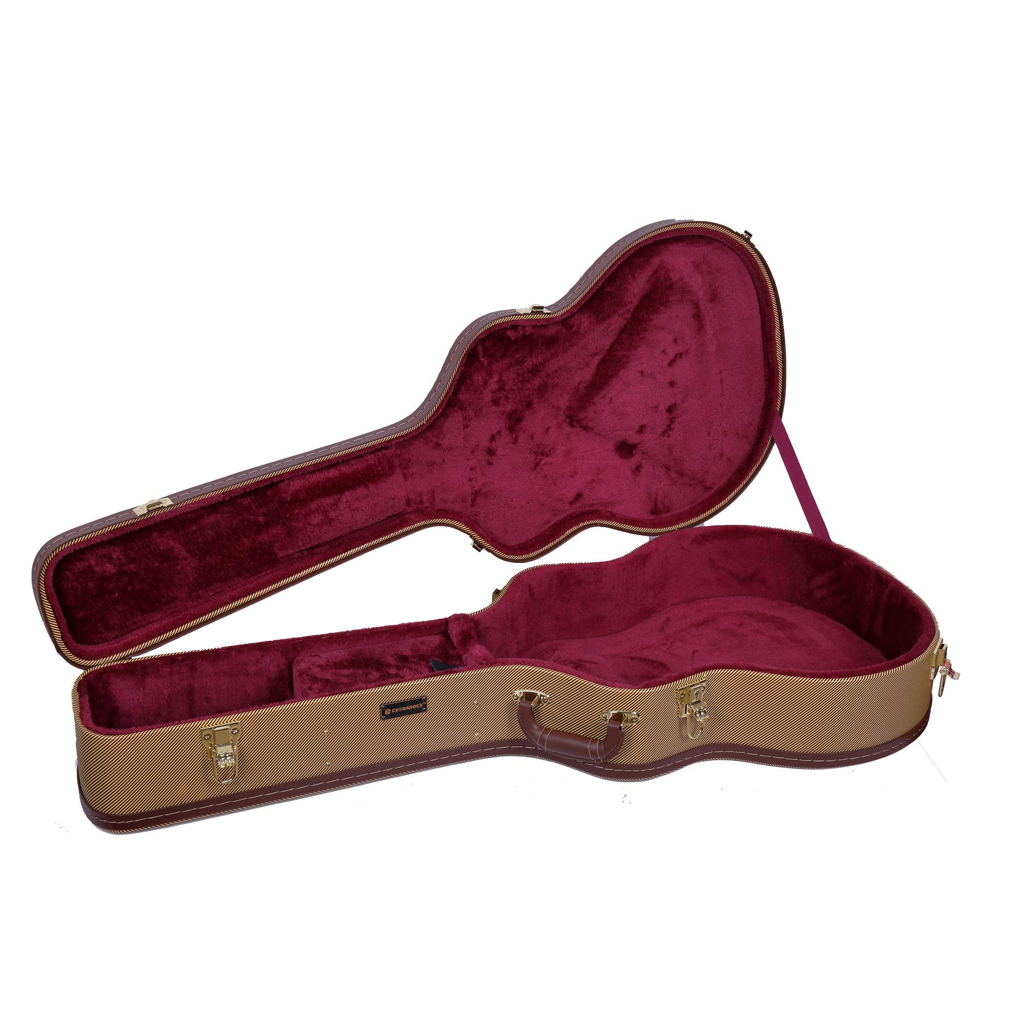 Crossrock Hardshell Arch Top wood case fits Acoustic Super Jumbo Guitars-Vinyl Tweed(CRW600SBTW)