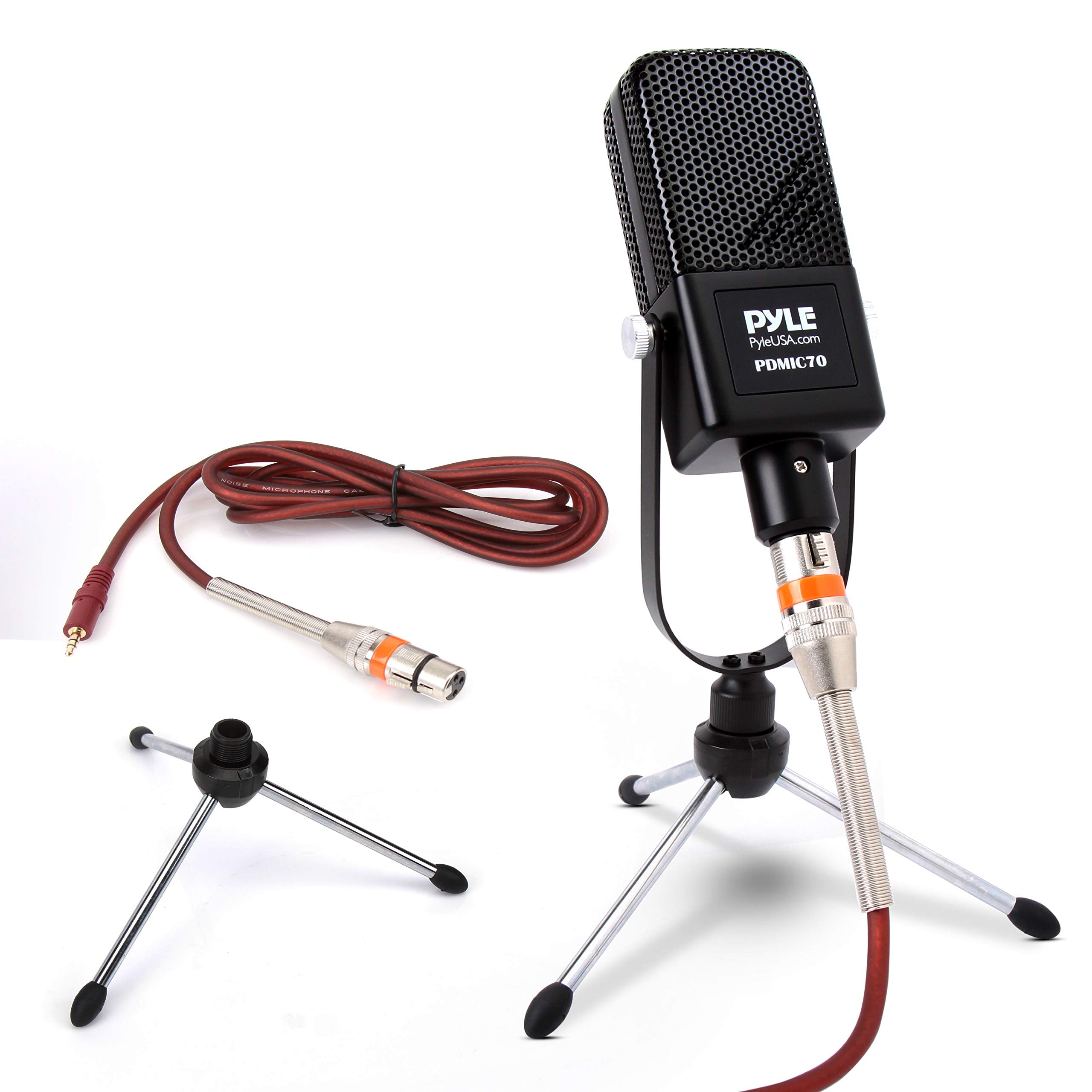 Pyle Large Diaphragm Condenser Microphone Kit - Cardioid Condenser Mic w/Desktop Stand, LED, XLR Audio Cable, for Gaming, Stream