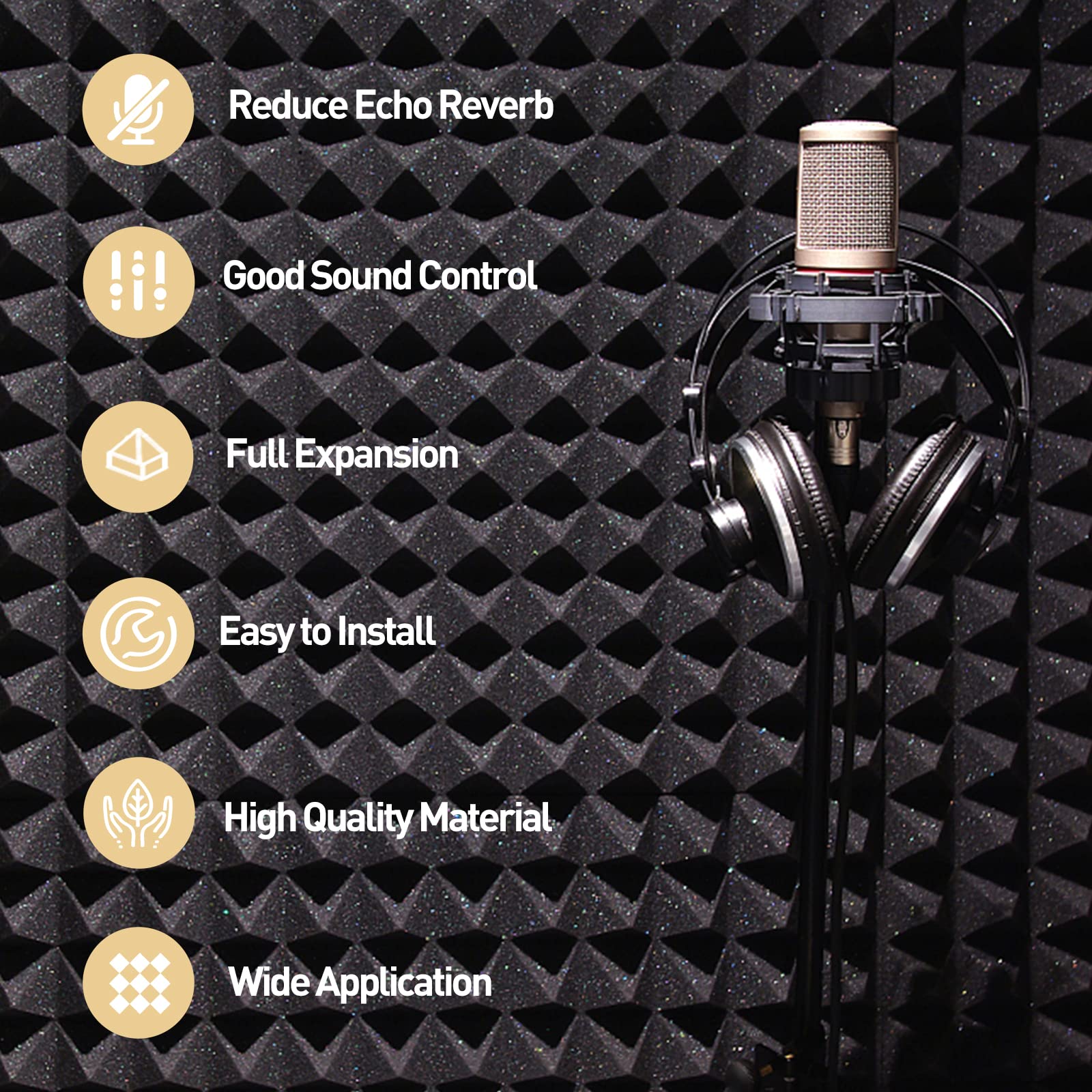 36 Pack AUSLET Acoustic Panels 12 x 12 x 2 Inches, Pyramid Sound Proof Foam Panels for Wall, High Density Black Acoustic Foam Pa