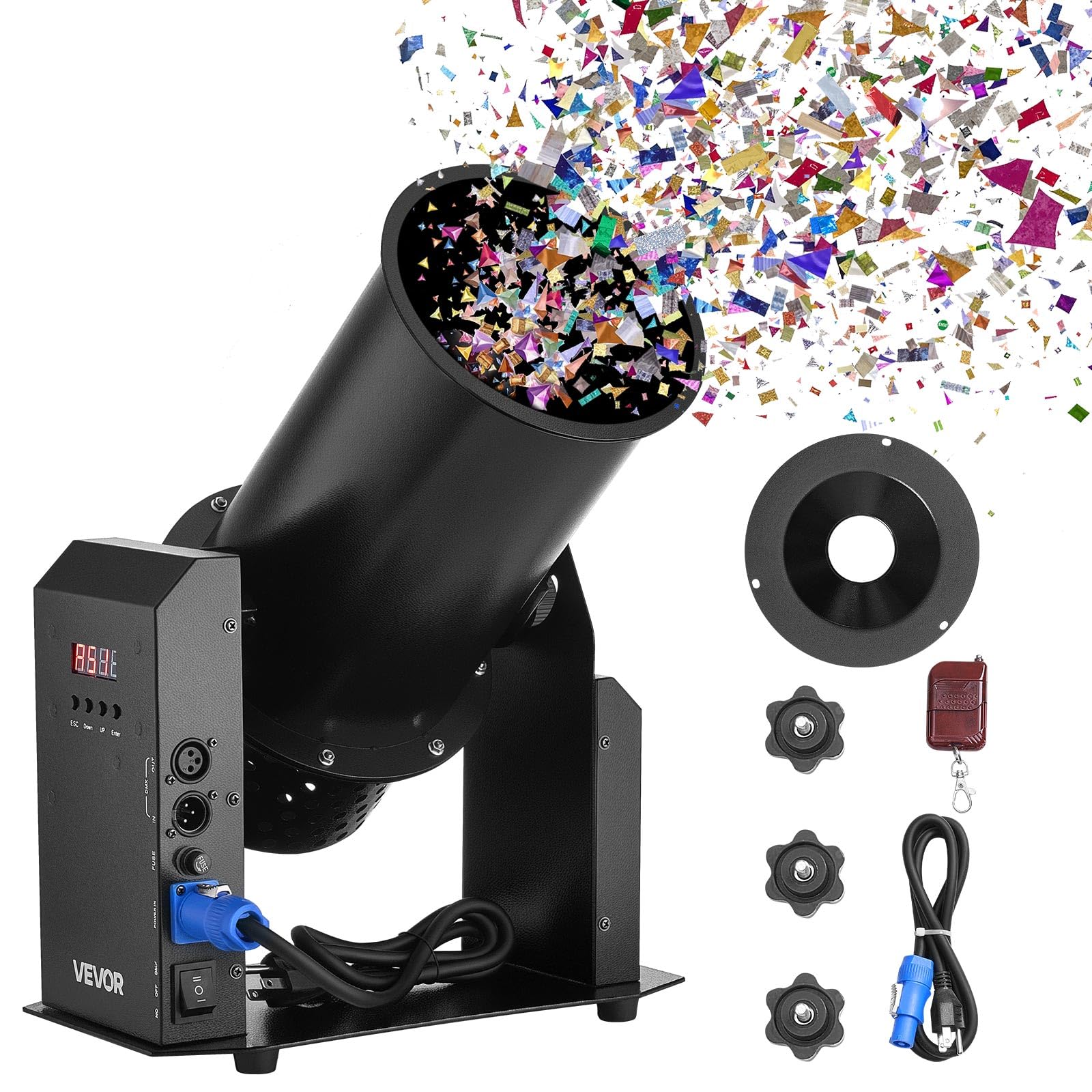VEVOR Electric Confetti Machine, 1500W Powerful Output Confetti Cannon Launcher, DMX512, Manual & Remote Control, Portable Confe