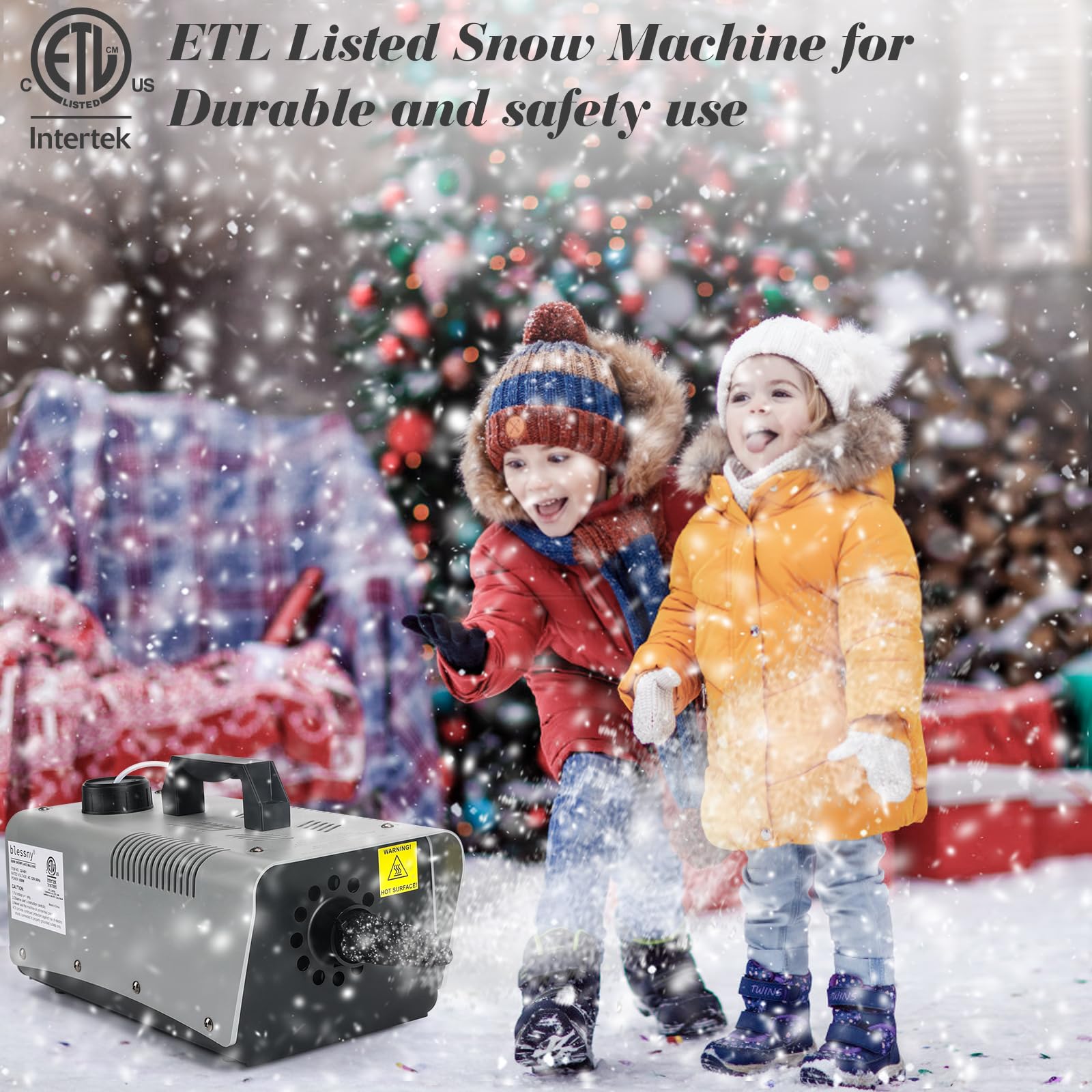 blessny High-velocity Snow Machine, Wired Remote Portable Premium Artificial Snowflake Machines for Indoor Outdoor Christmas Par