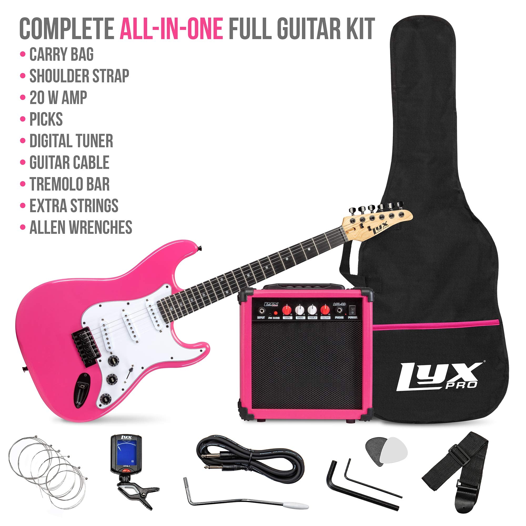 LyxPro 39'' inch Full Size Electric Guitar with 20w Amp, Package Includes All Accessories, Digital Tuner, Strings, Picks, Tremol