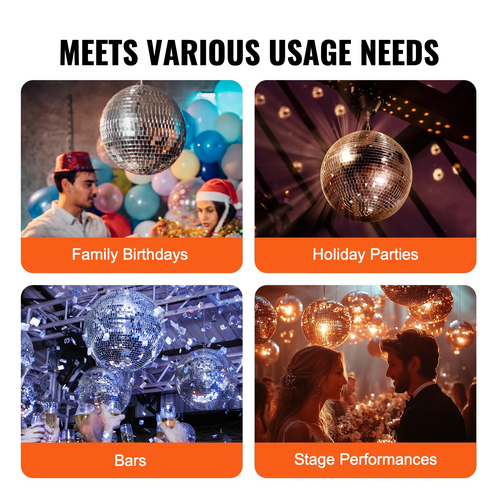 VEVOR Mirror Disco Ball, Large 20 Inch Party Mirror Ball with Hanging Ring, Lightning Disco Ball Party Decorations, Ideal for DJ