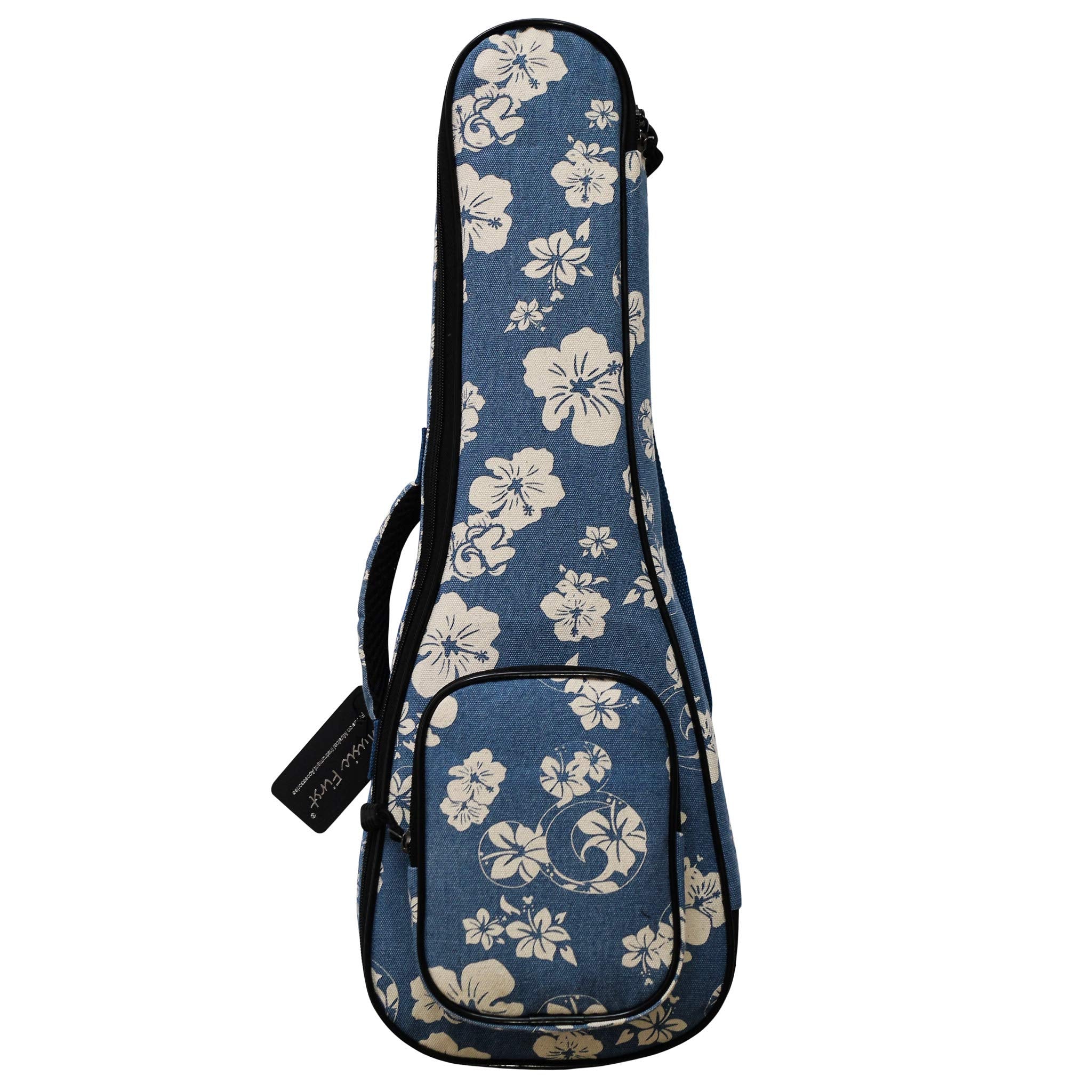 MUSIC FIRST Original Design 0.5  Thick Padded Hawaii Style Blue and White Plumeria    Canvas Ukulele Case, Ukulele Bag, Ukulele 