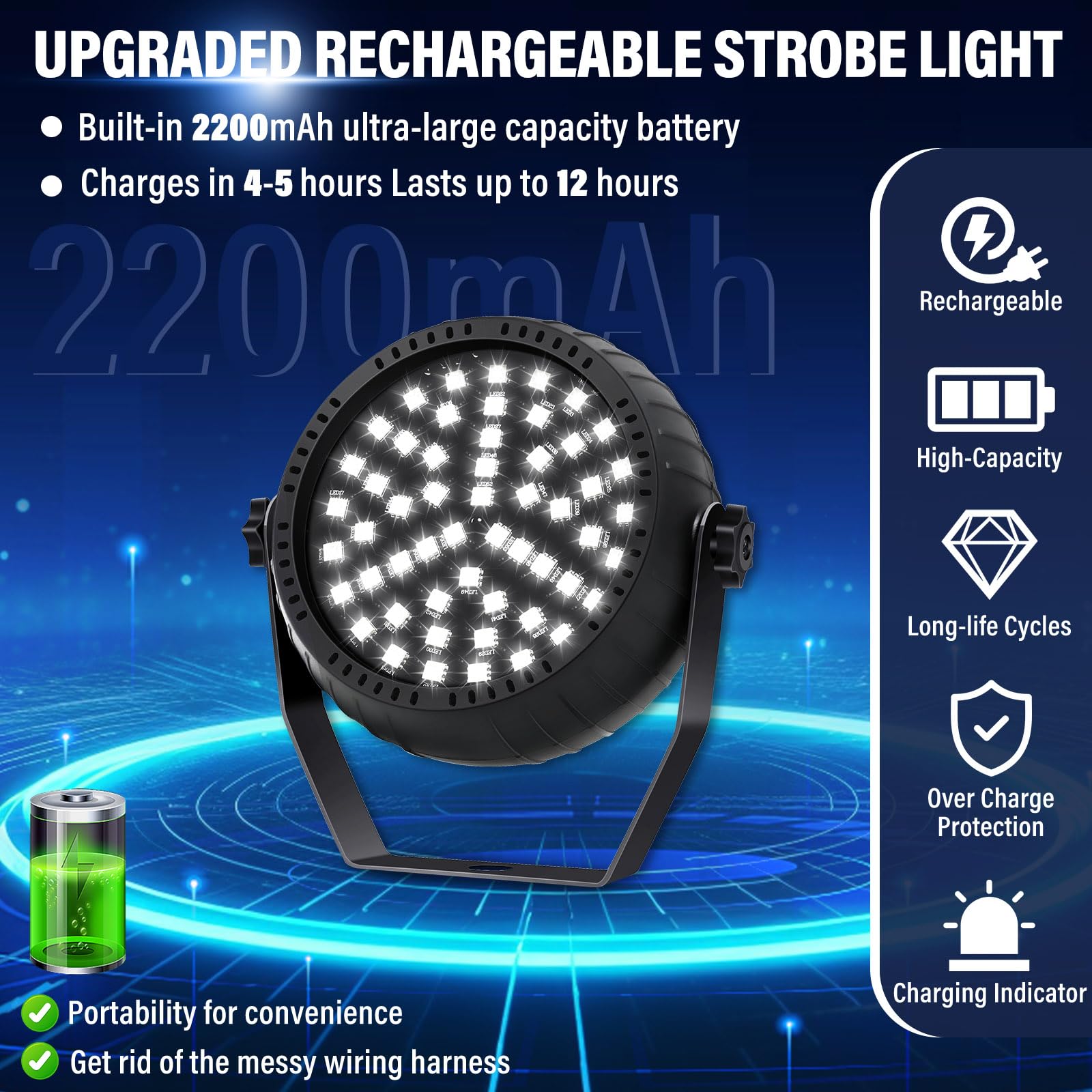 Telbum Battery Powered Strobe Light Halloween, Rechargeable Party Strobe Lights Remote Control & Sound Activated RGB 10W Wireles