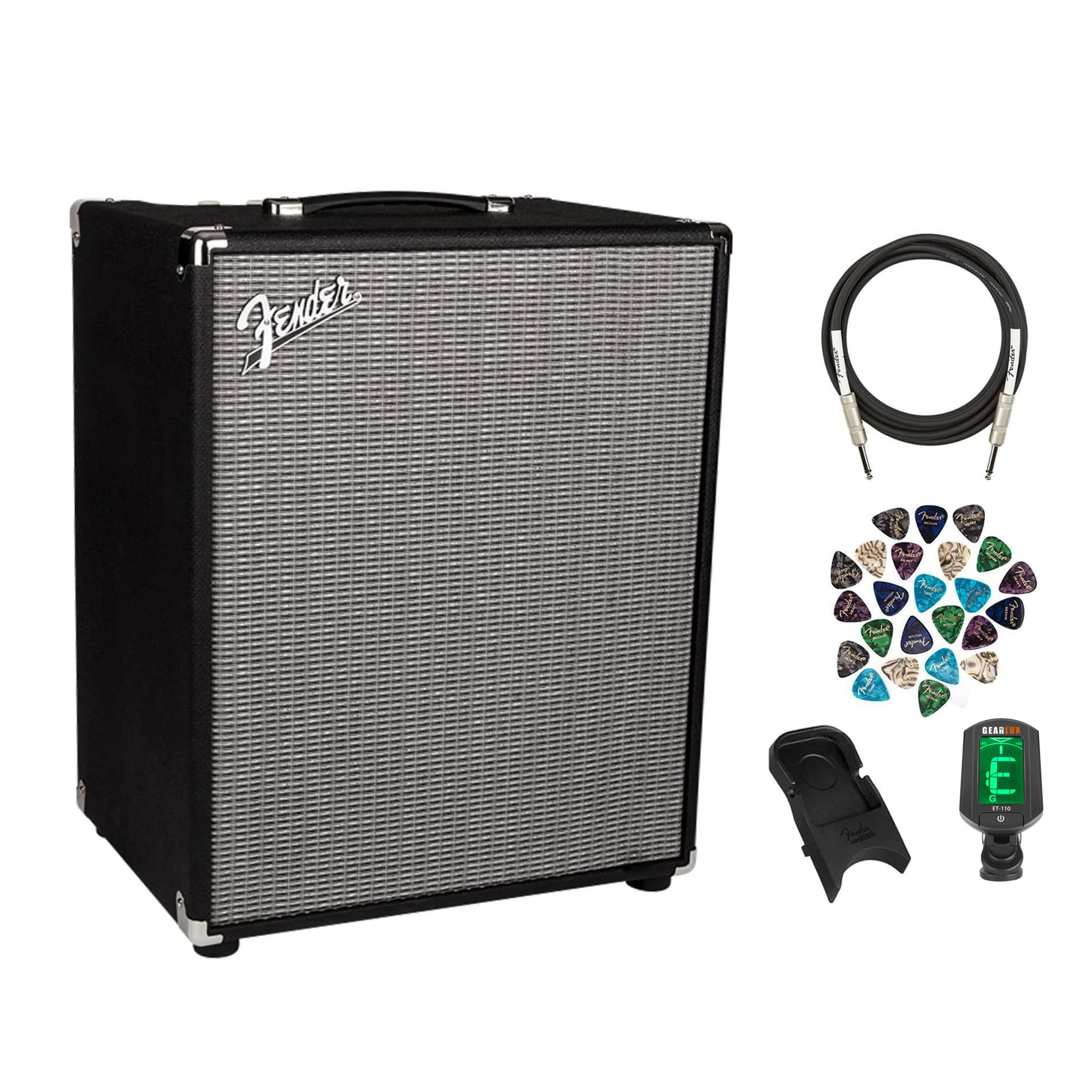 Fender Rumble 200 V3 1X15 200W Bass Combo Amplifier Bundle with Instrument Cable, Amperstand Guitar Cradle, Tuner, and 24-Pack P