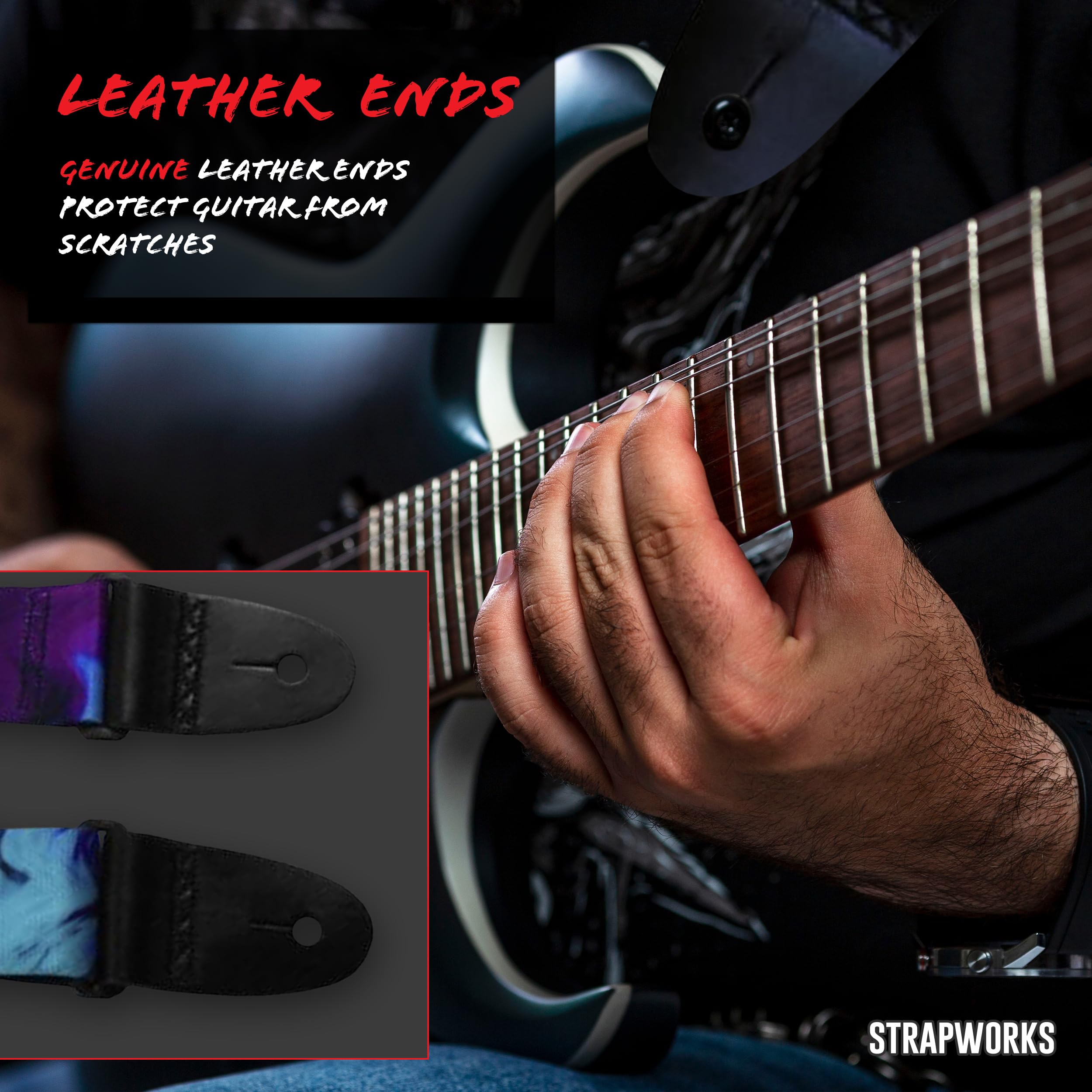 Killer-Q Guitar Strap - Stylish Straps for Electric and Acoustic Guitars With Leather Tabs, 2 Inches x 5 Feet, Wicked Purple