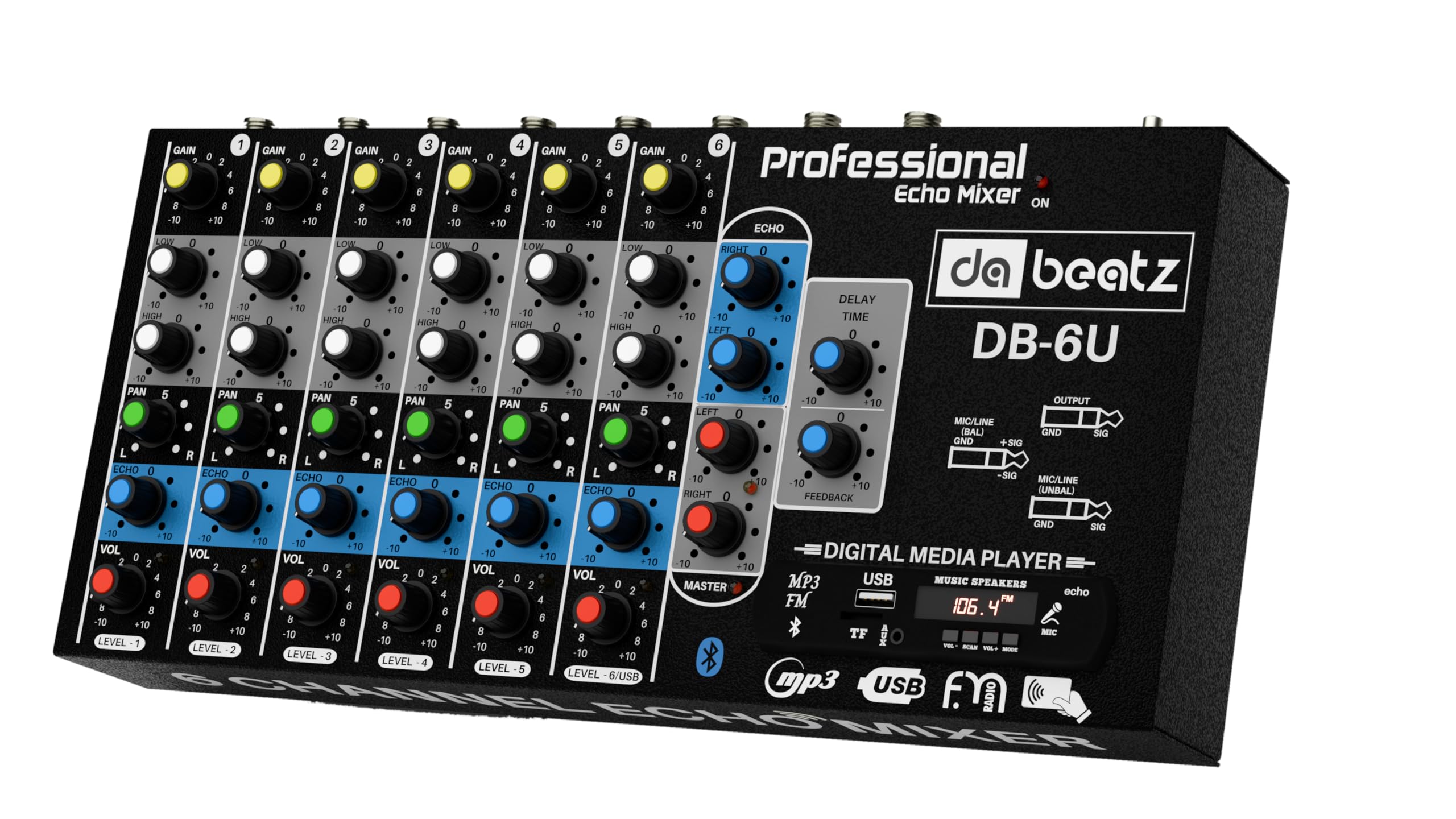 DaBeatz 6-Channel Stereo Echo DJ Sound Mixer with USB and Bluetooth for Parties, Stage Effects, Weddings, Diwali Giving Your Occ