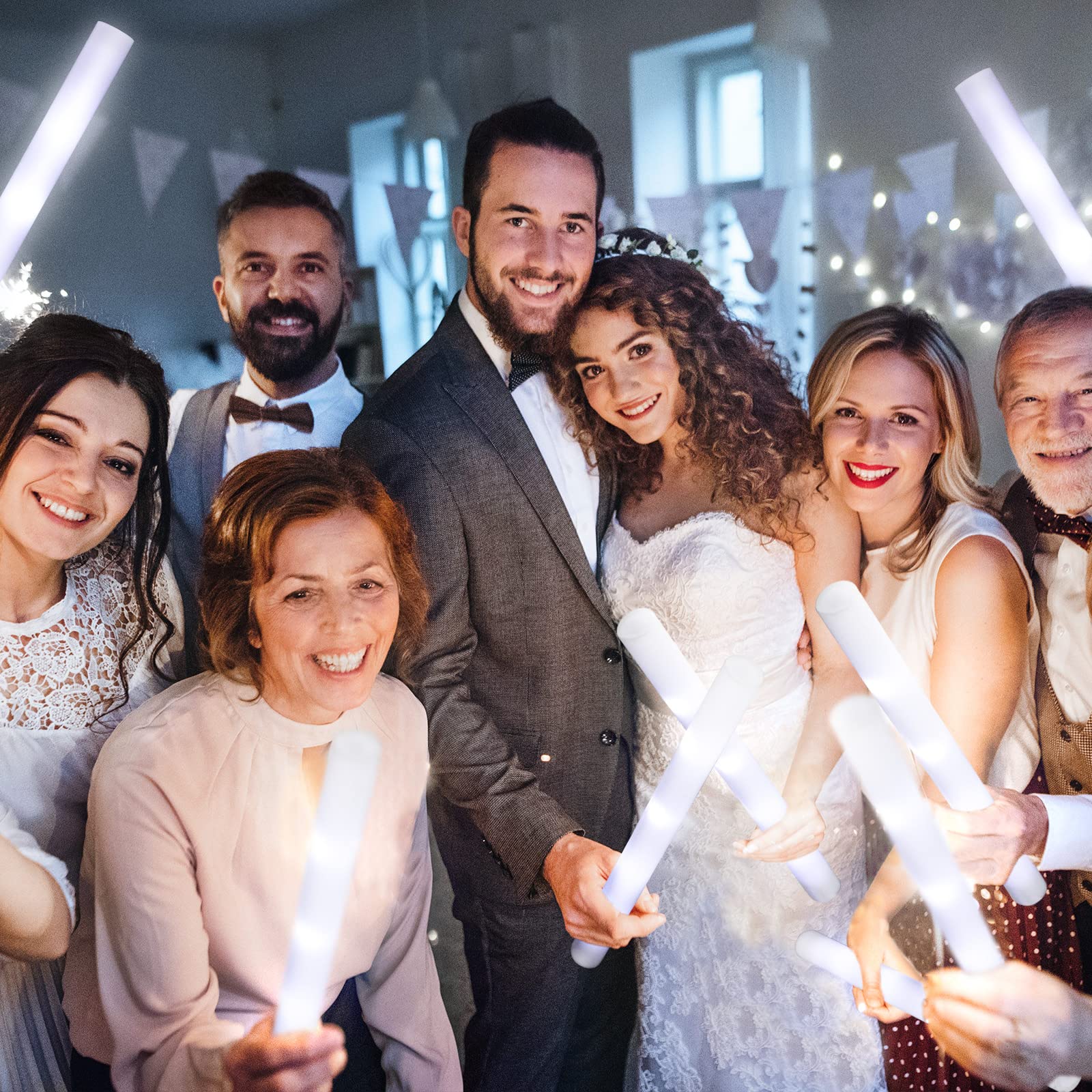 Yinder Led Foam Glow Sticks, 18.9 Inches White Light up Batons with 3 Modes Flashing Light up Stick White Glow Sticks for Weddin