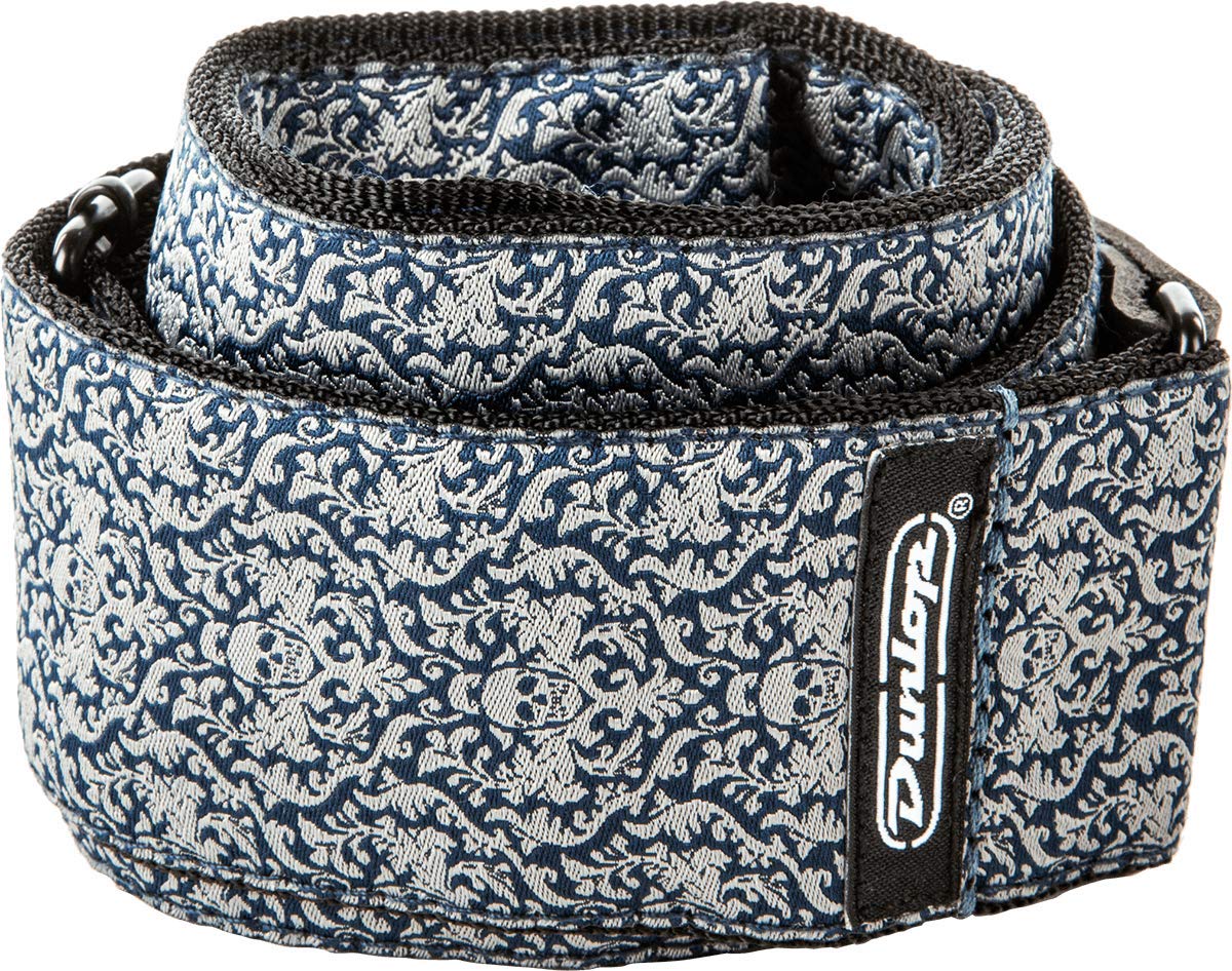 Jim Dunlop Jacquard Fleurs De Skull Guitar Strap (D6715), Blue/Gray