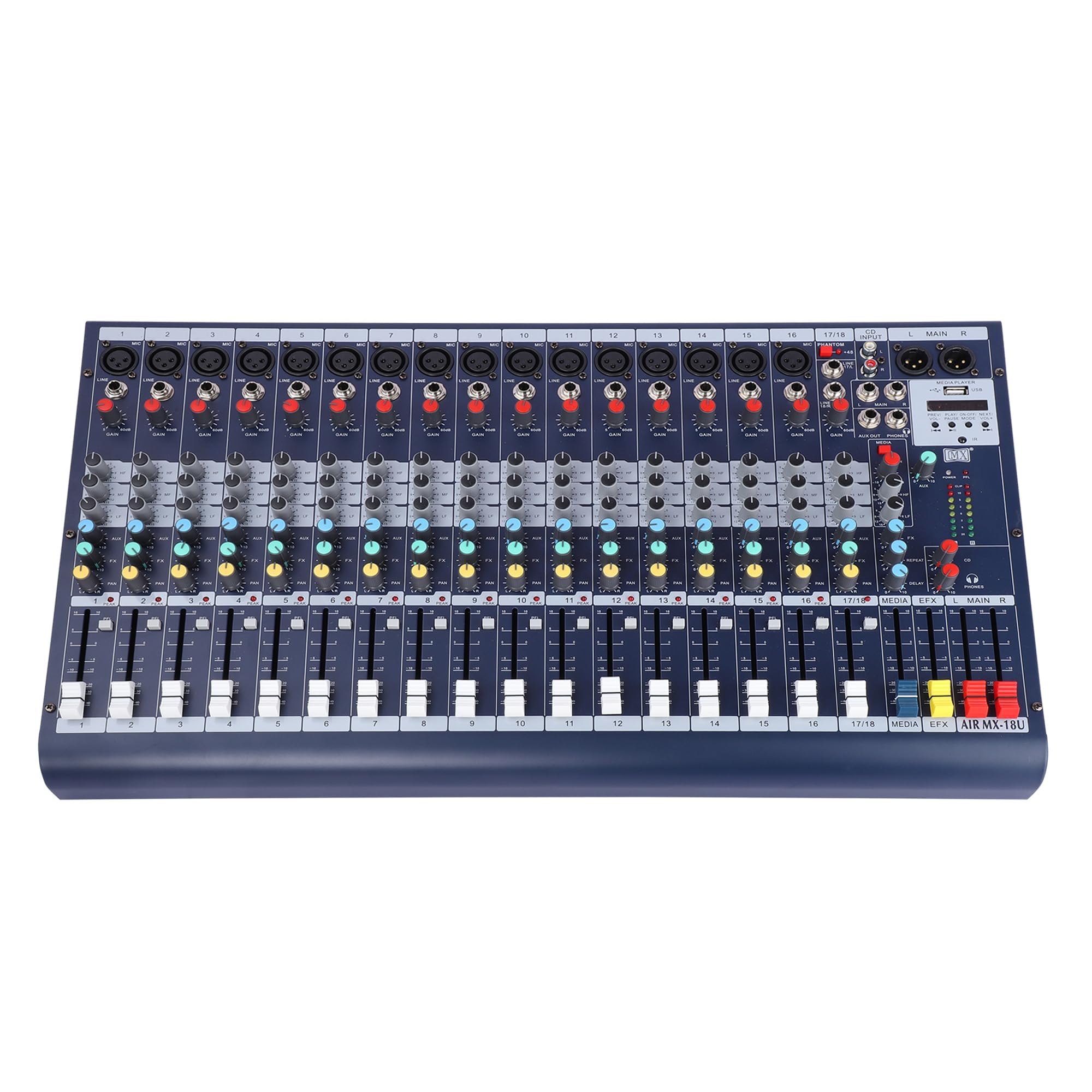 Mx Audio Mixer 18-Channel Professional Dj Mixing Console With Bluetooth, Usb Mp3 Player, Stereo & Mic/Line Inputs - Ideal For Li