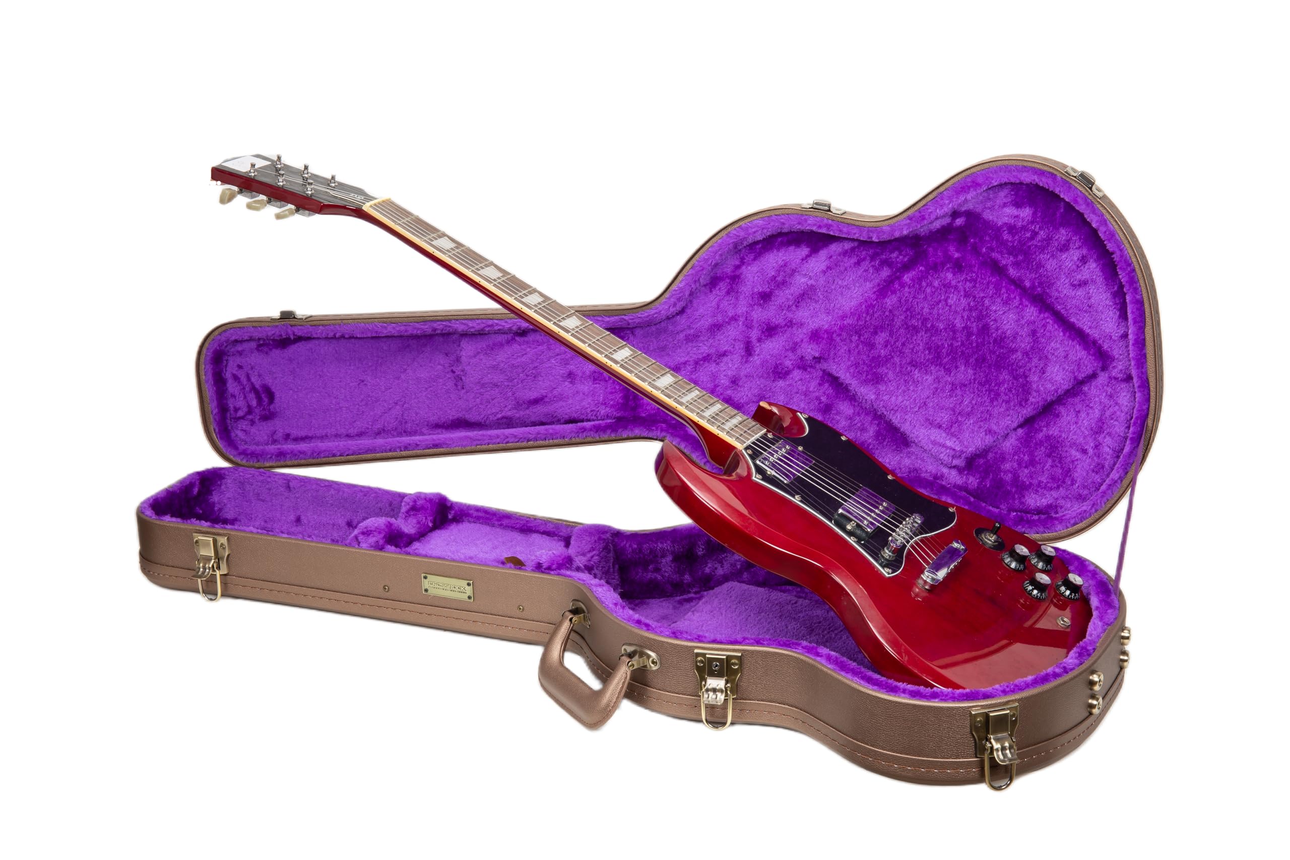 Crossrock Wooden Electric Guitar Case For Gibson Sg | Chocolate Brown Finish, Purple Velvet Interior, Lock - Designer Series