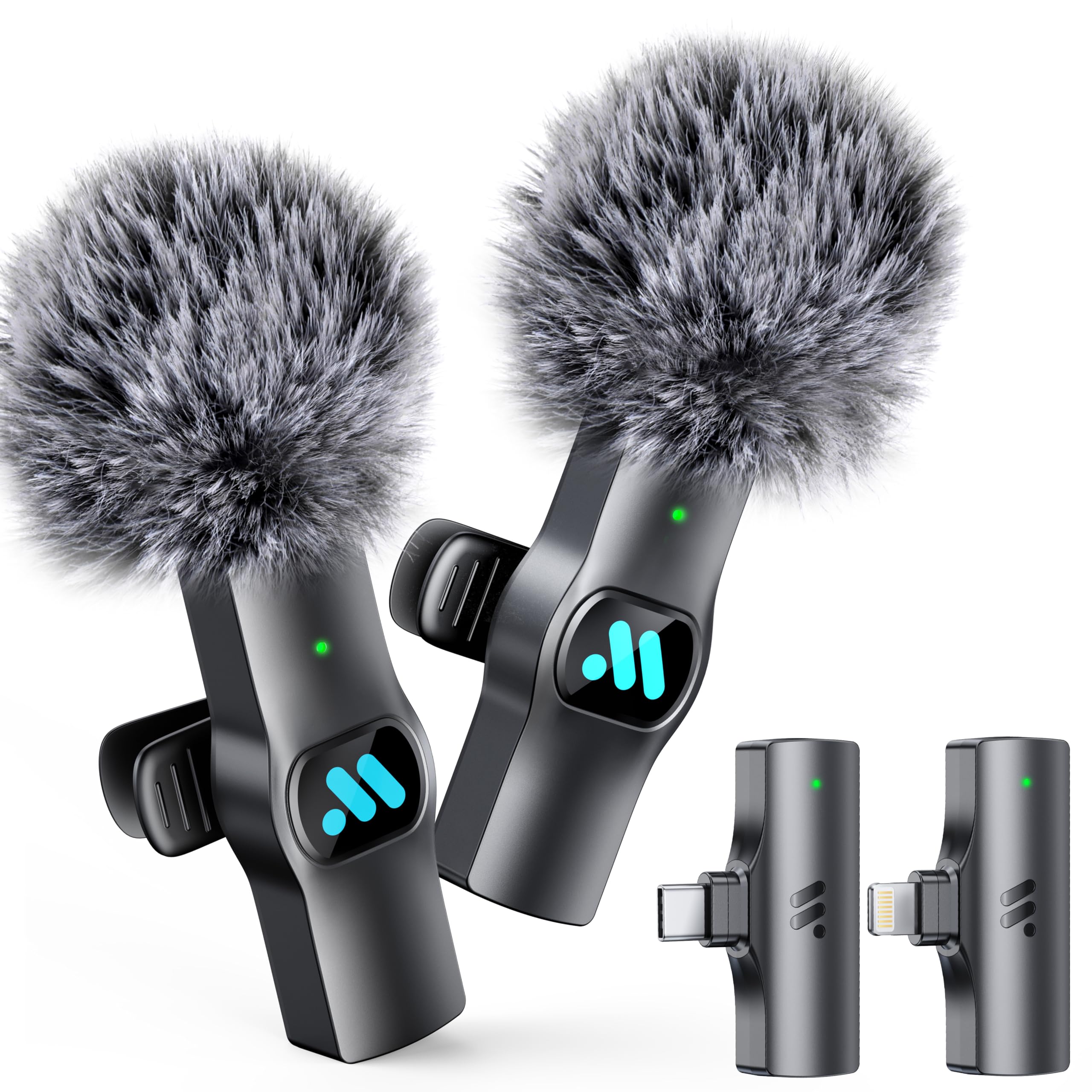 Leettus 2pcs Mini Microphone for iPhone iPad Android Video Recording,Lavalier Wireless Microphones for Game Live Streaming,Inter