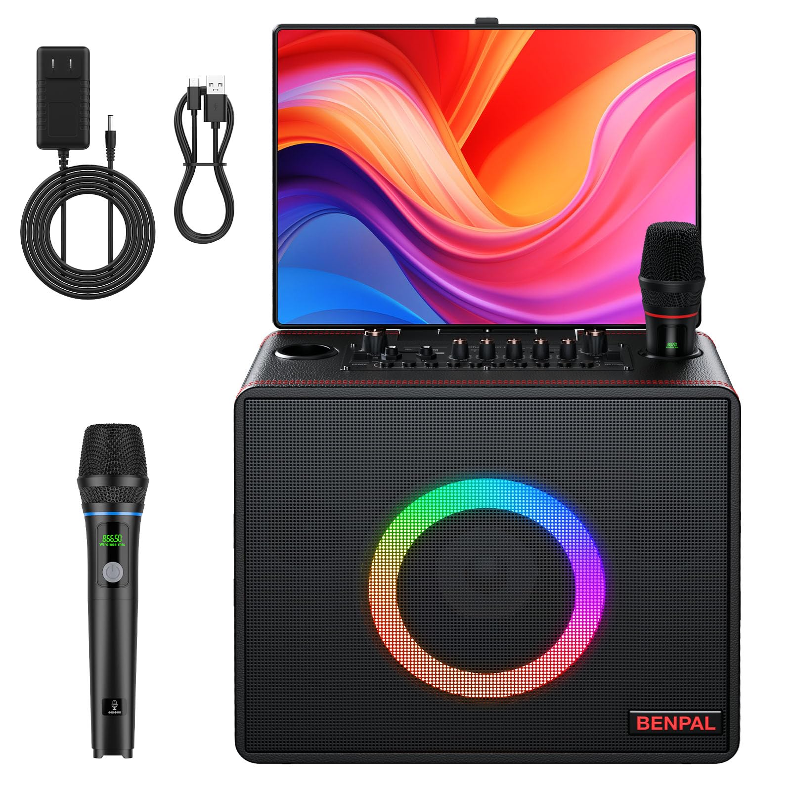 Smart Karaoke Machine With Lyrics Display, Built-In 14.0'' Touch Screen, With Bluetooth Party Speaker And Two Wireless Mics, Por