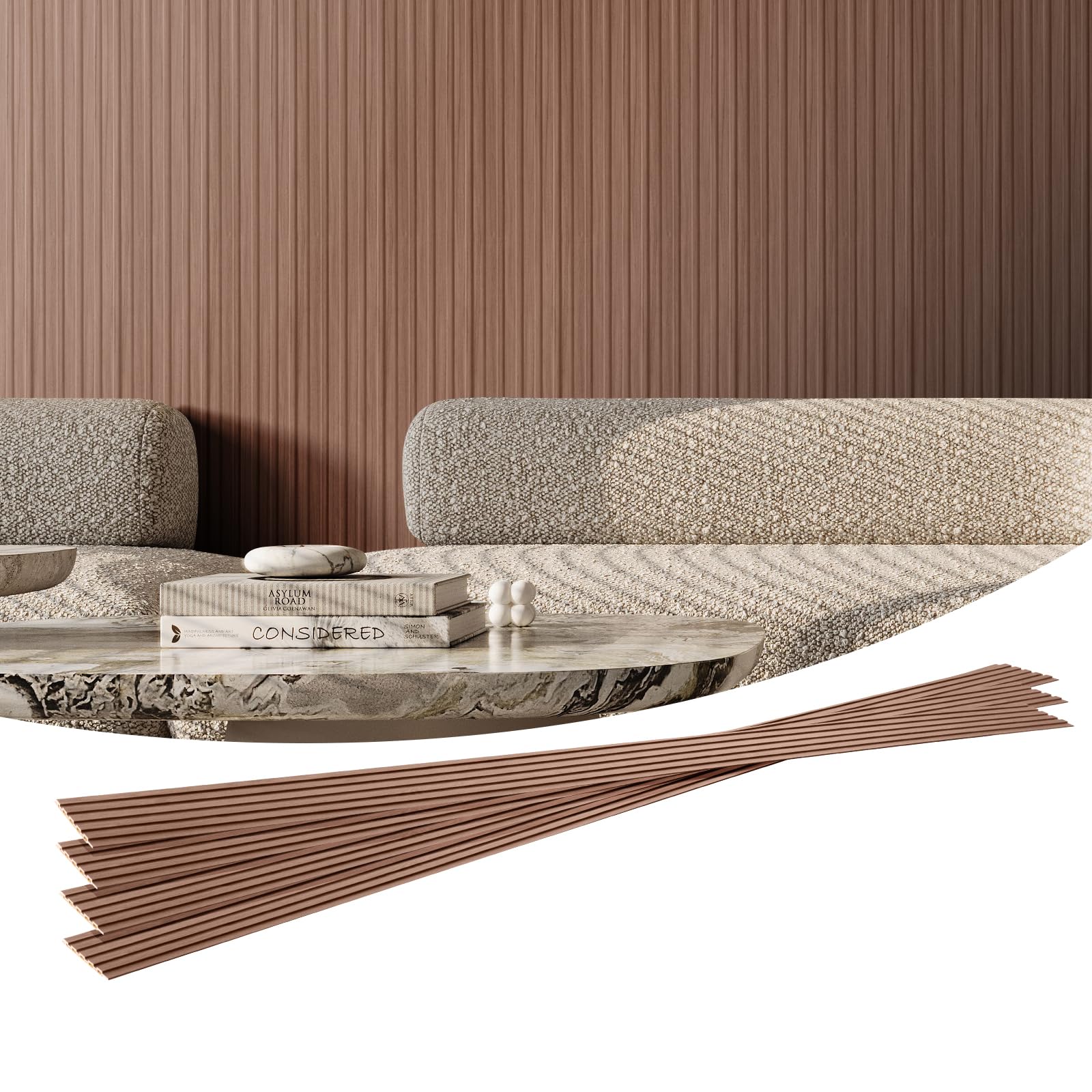 Vevor Wood Slat Acoustic Panels, 8 Pcs 96 X 6 Inch, Wpc Accent Wooden Wall Panels For Modern Interior Wall, Faux Wood Wall Board