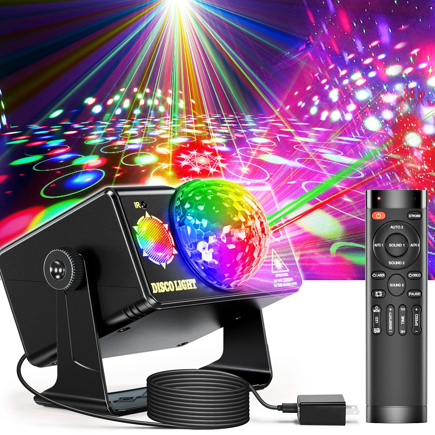 caivimvn Party Lights, DJ Disco Light Disco Ball Light Sound Activated Strobe Stage Lights for Parties Birthday Christmas Gift W