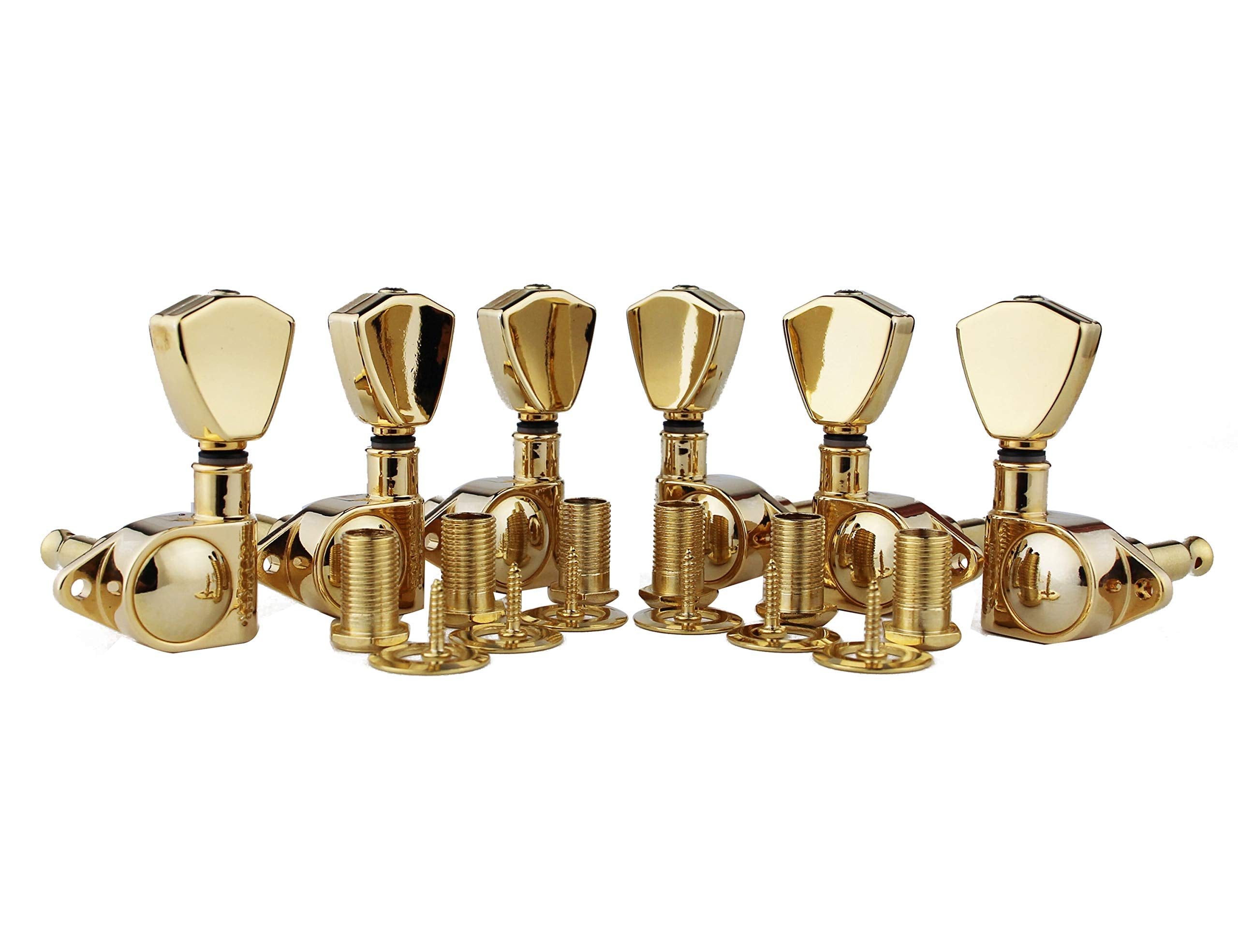 Guyker Guitar Machine Heads (3L + 3R Handed) - 1:21 Sealed Tuners Tuning Key Pegs With Trapezium Handle Replacement For Electric