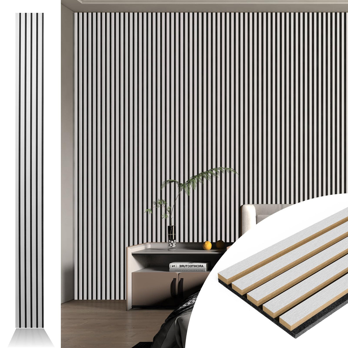 Art3D 4Pcs-107 X 8In Slat Acoustic Panel For Wall And Ceiling, 3D Fluted Sound Absorbing Panel With Wood Finish, Brushed Silver
