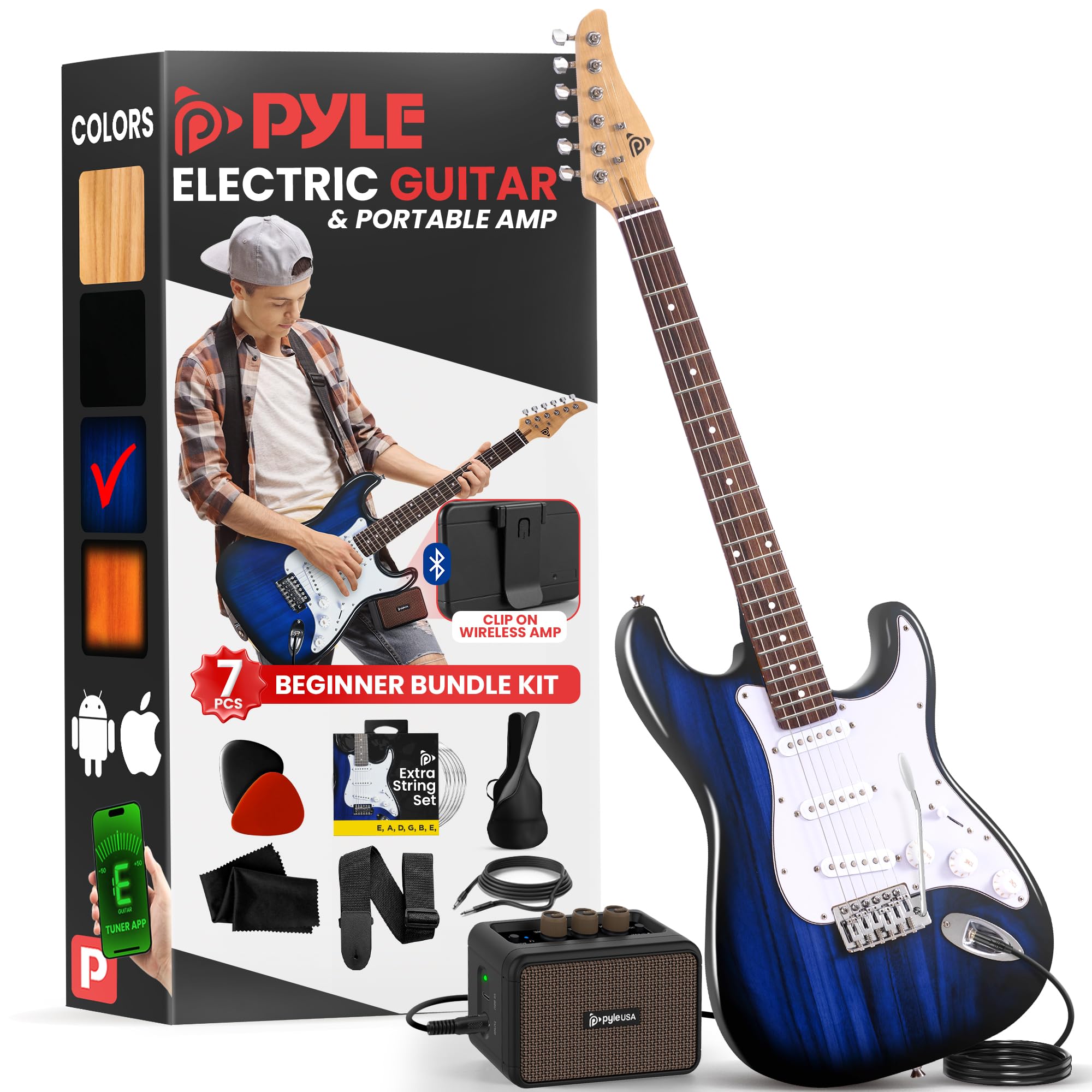 Pyle Full Size Electric Guitar Kit With 5W Amplifier, Gig Bag, Picks, Spare Strings, And Strap, St-Style Beginner Guitar Bundle