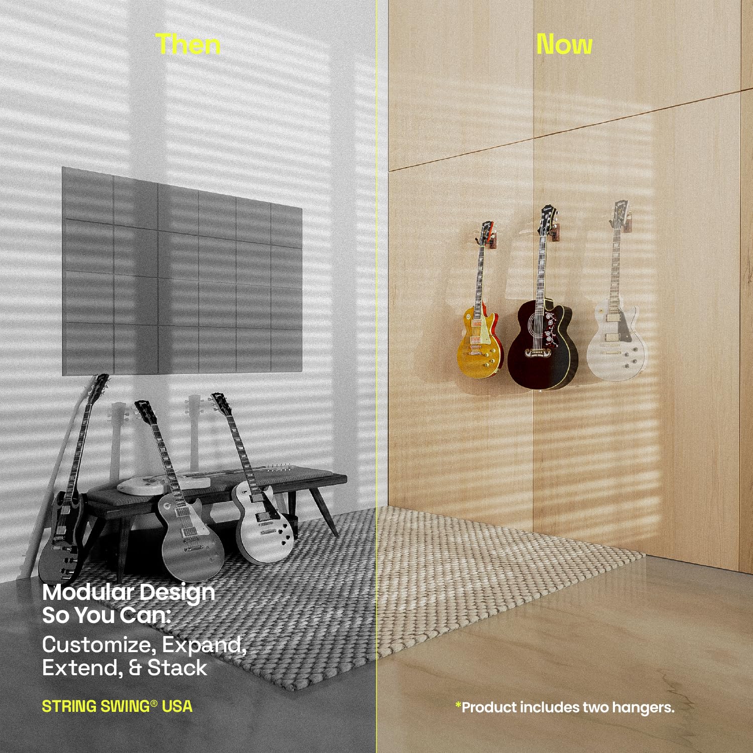 String Swing Guitar Wall Mount 2 Pack, Guitar Hangers, Wall Guitar Mount, Guitar Holder Hook for Wall, Fits All Size Guitars, Ac