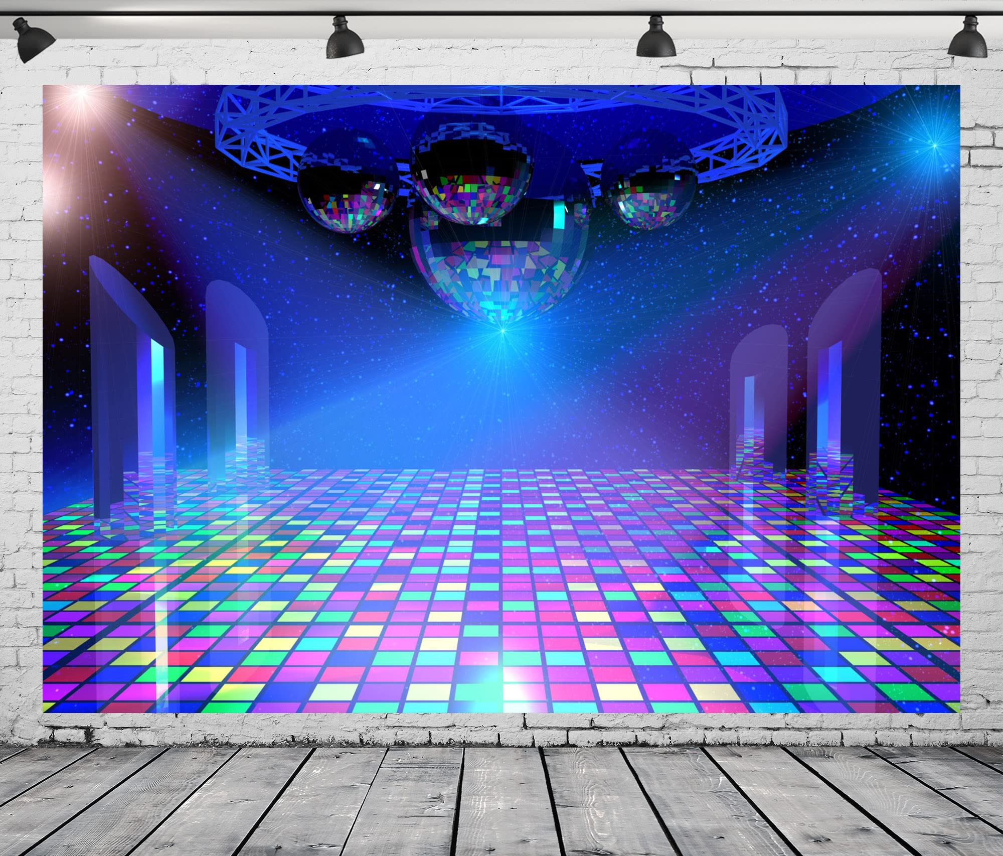BELECO Disco Party Backdrop 10x6.5ft Fabric Vintage 70s 80s 90s Disco Ball Stage Backdrop Night Club Neon Music Birthday Backdro