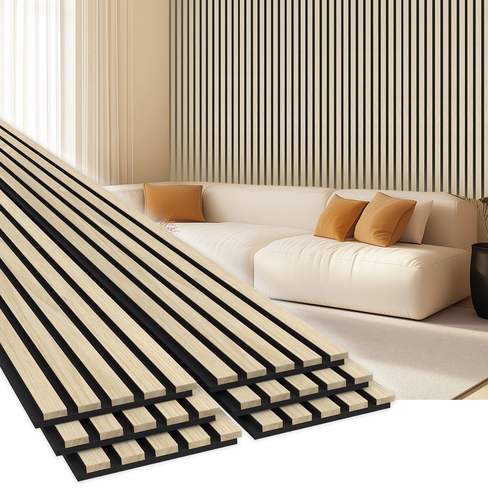 EVERECO 6 Pack Wood Panels for Wall 94.5    7.87 Acoustic Soundproof Wall Slat Panels, 3D Wall Panels for Home Office Decoration