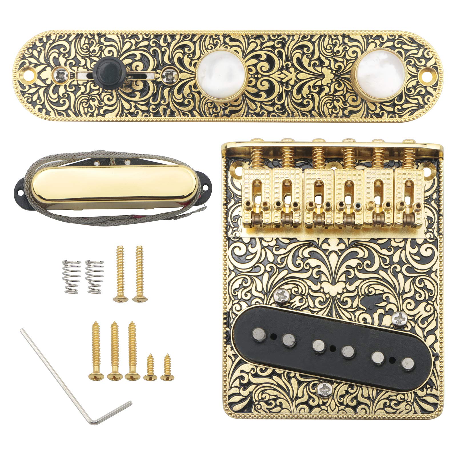 Swhmc 6 Strings Saddle Bridge Plate Pickup Set 3 Way Switch Control Plate Vintage Tail Piece Neck Pickup Set For Electric Guitar