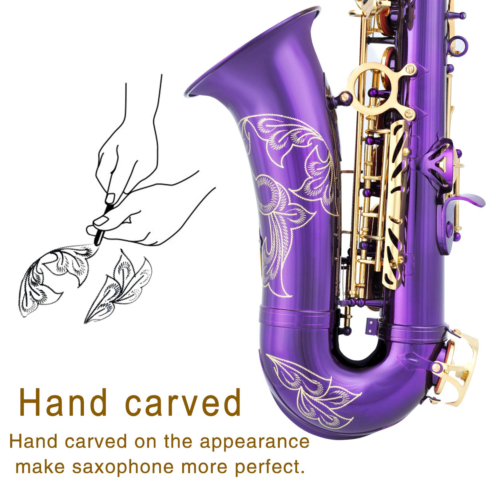 EASTROCK Purple/Golden Alto Saxophone E Flat Sax Full Kit for Students Beginner with Carrying Case,Mouthpiece,Mouthpiece Cushion