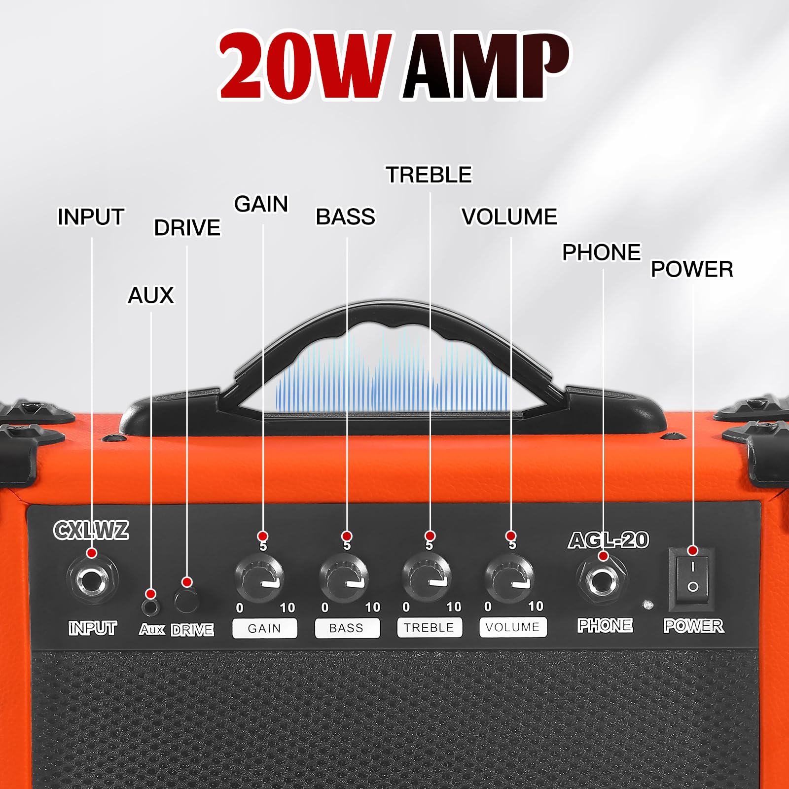 CXLWZ Electric Guitar Amp 20 Watt Amplifier Portable Amp with Headphone Input Gain Powe Including Professional Noise Reduction C