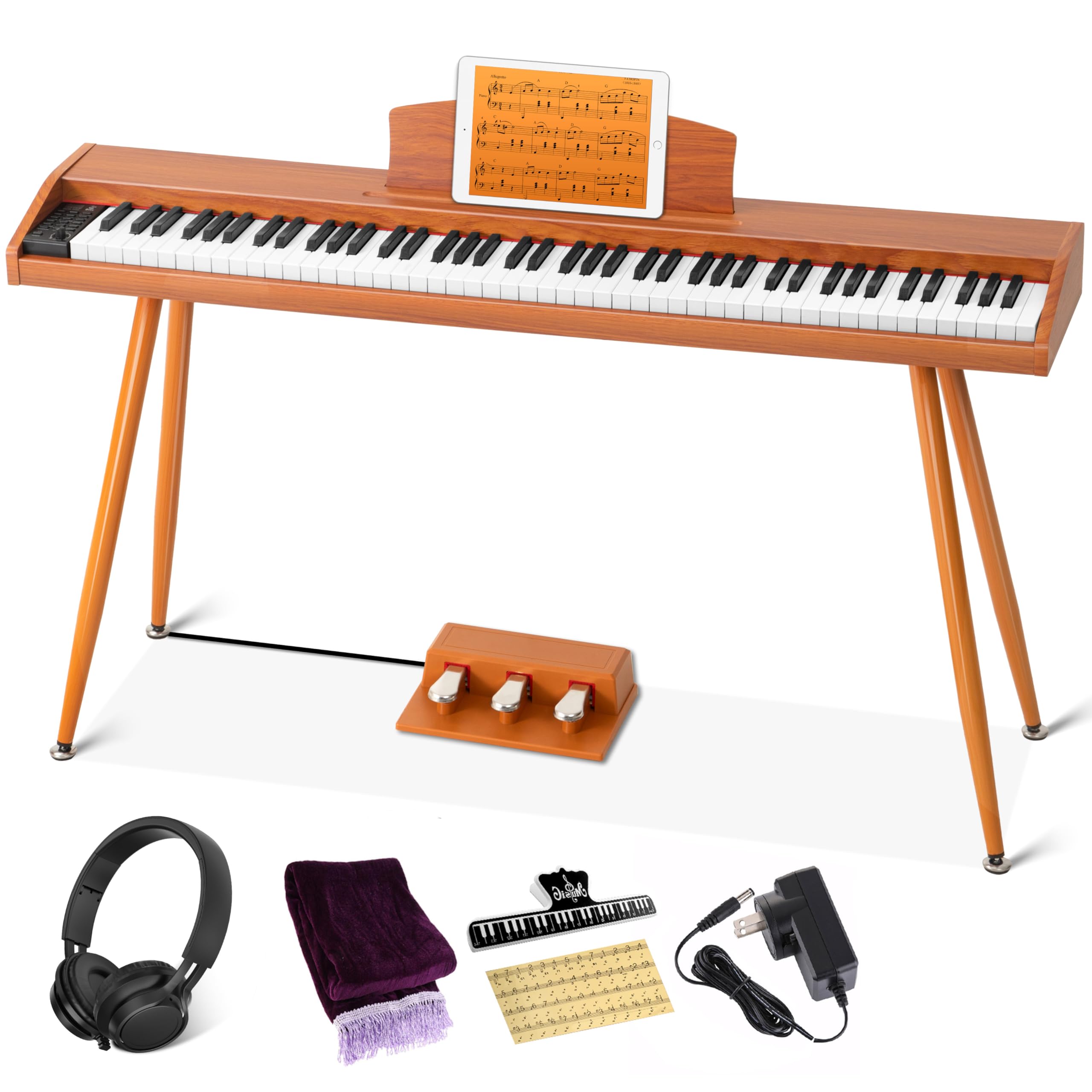 UISCOM Digital Piano Keyboard 88 Key Semi-Weighted for Beginners,Full Size Electric Piano with Stand,Triple Pedal,Adapter,Sheet 