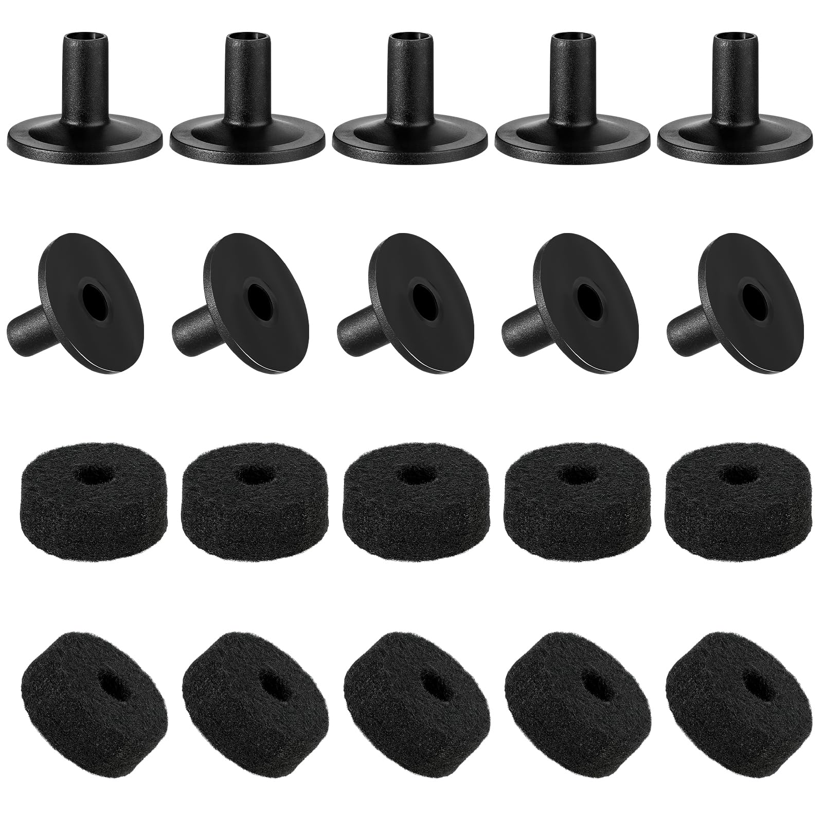 Black Cymbal Felts and Plastic Sleeves Set - 10 Pcs Each, Drum Accessories and Parts