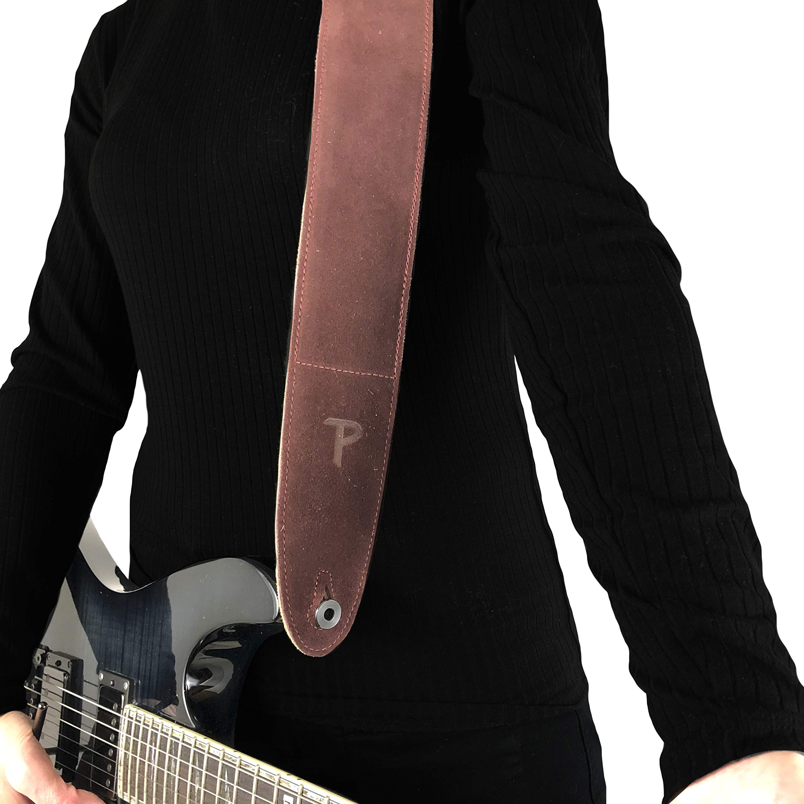 Perri's Leathers, Suede Guitar Strap, Sheepskin Pad, Burgundy, Anti-Slip, Classic, Suitable for Each Level, Standard Size, 41''