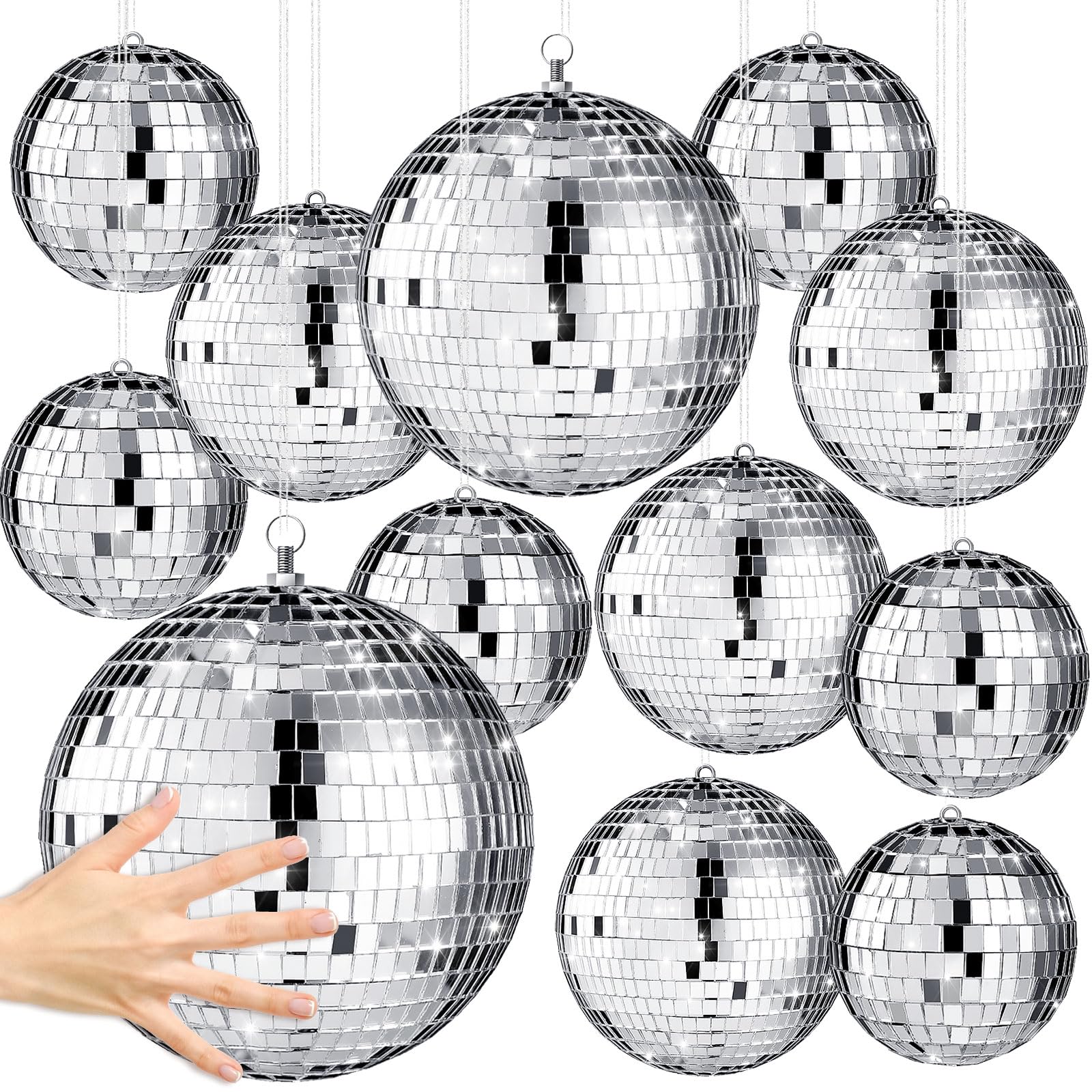 Libima 12 Pack Large Christmas Disco Ball Decoration Different Sizes Silver Mirror Hang Disco Ball Ornaments for Christmas Tree 