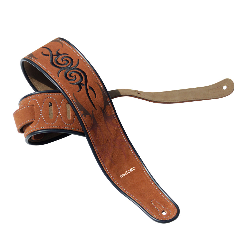 YUEKO Leathers Deluxe Soft Leather Guitar Strap, Super Soft Suede Backing, 2.5 inches Wide, Adjustable length from 43.5 to 56 in