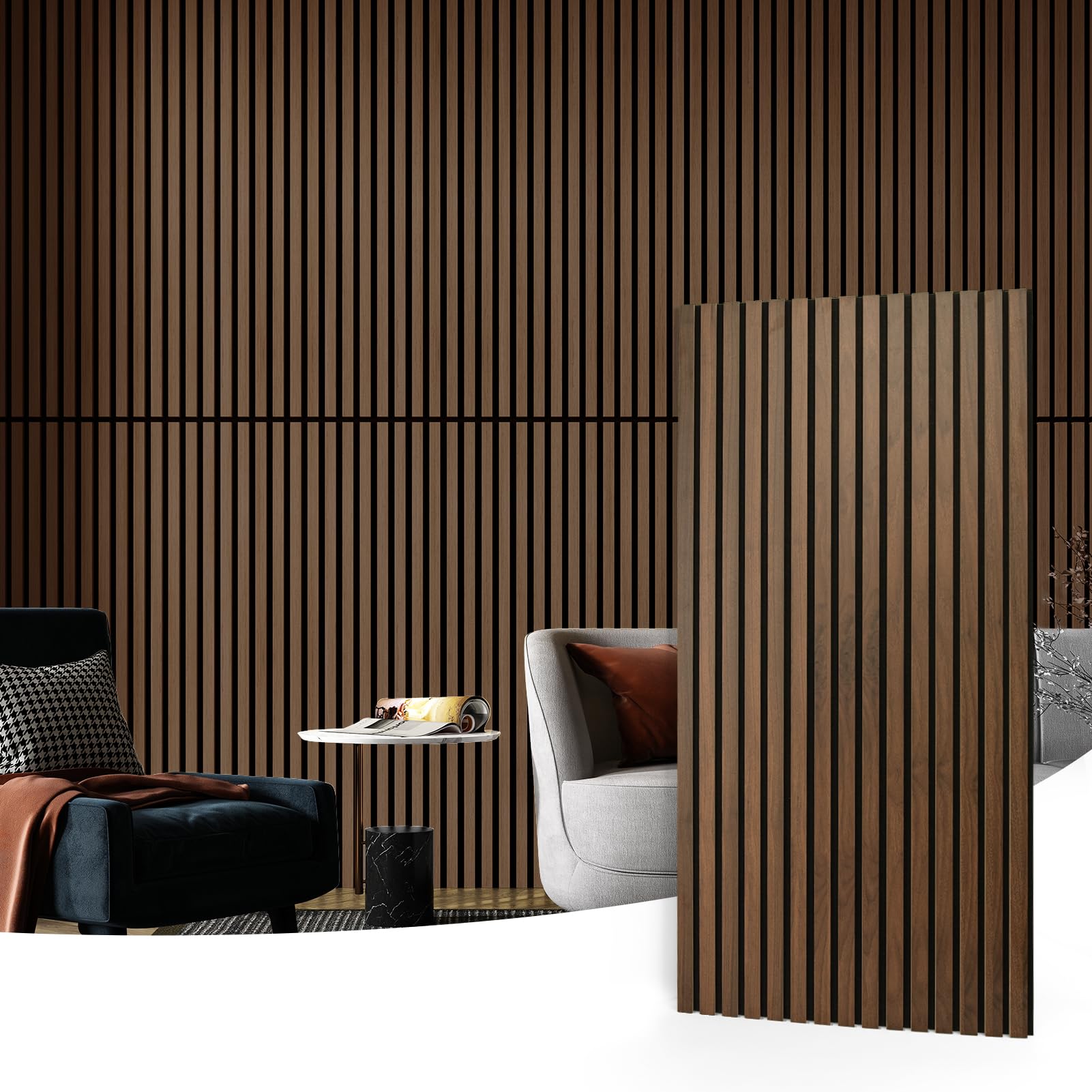 Art3d 2-Pack Acoustic Wood Slat Wall Panels for Interior Decor, 3D Fluted Sound Absorbing Wood Paneling for Accent Wall Ceiling 
