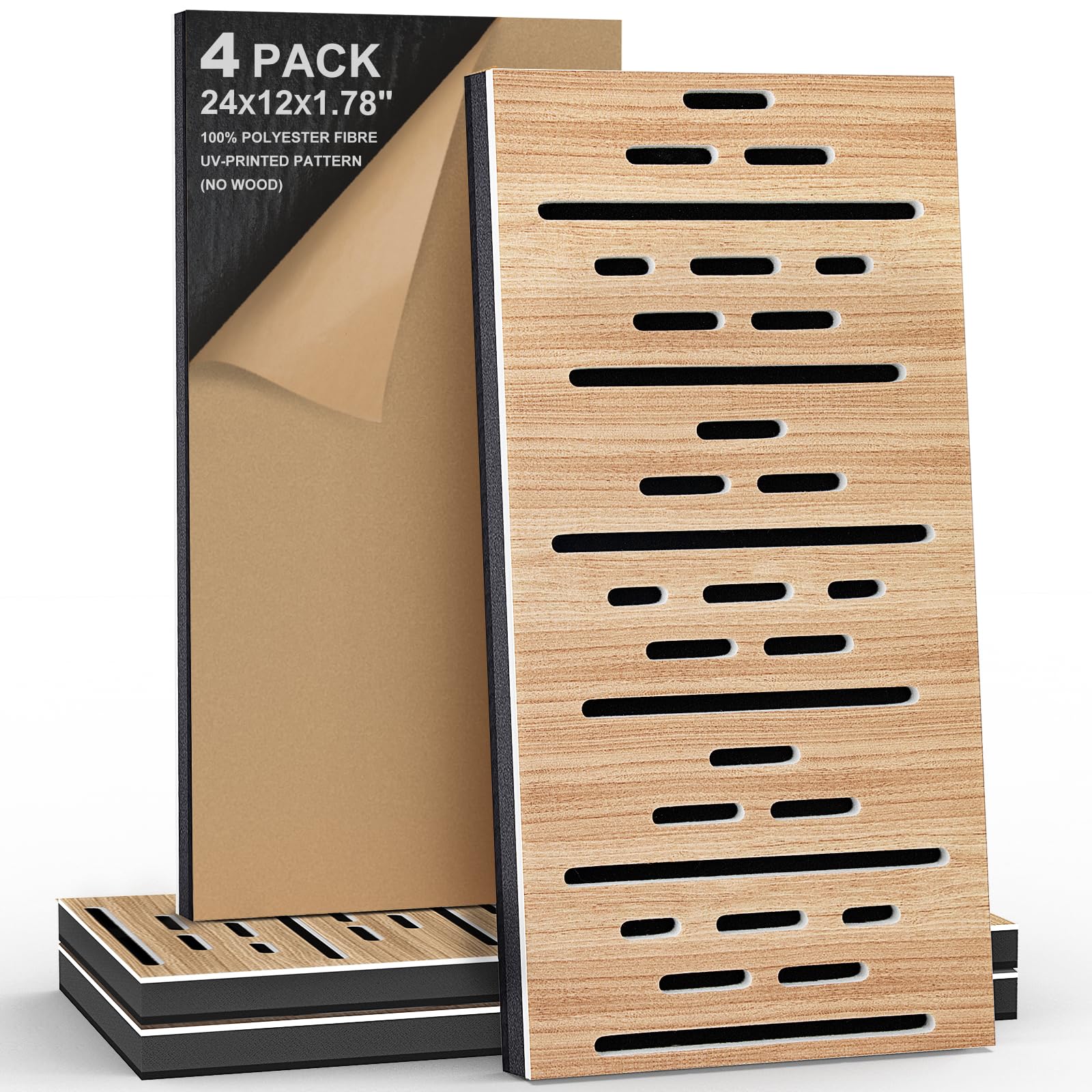 4Pack Acoustic Wall Panel, Self-Adhesive Soundproof Foam Panels for Wall, 3D Perforated Tri-Layer Polyester Fiber Decorative Aco