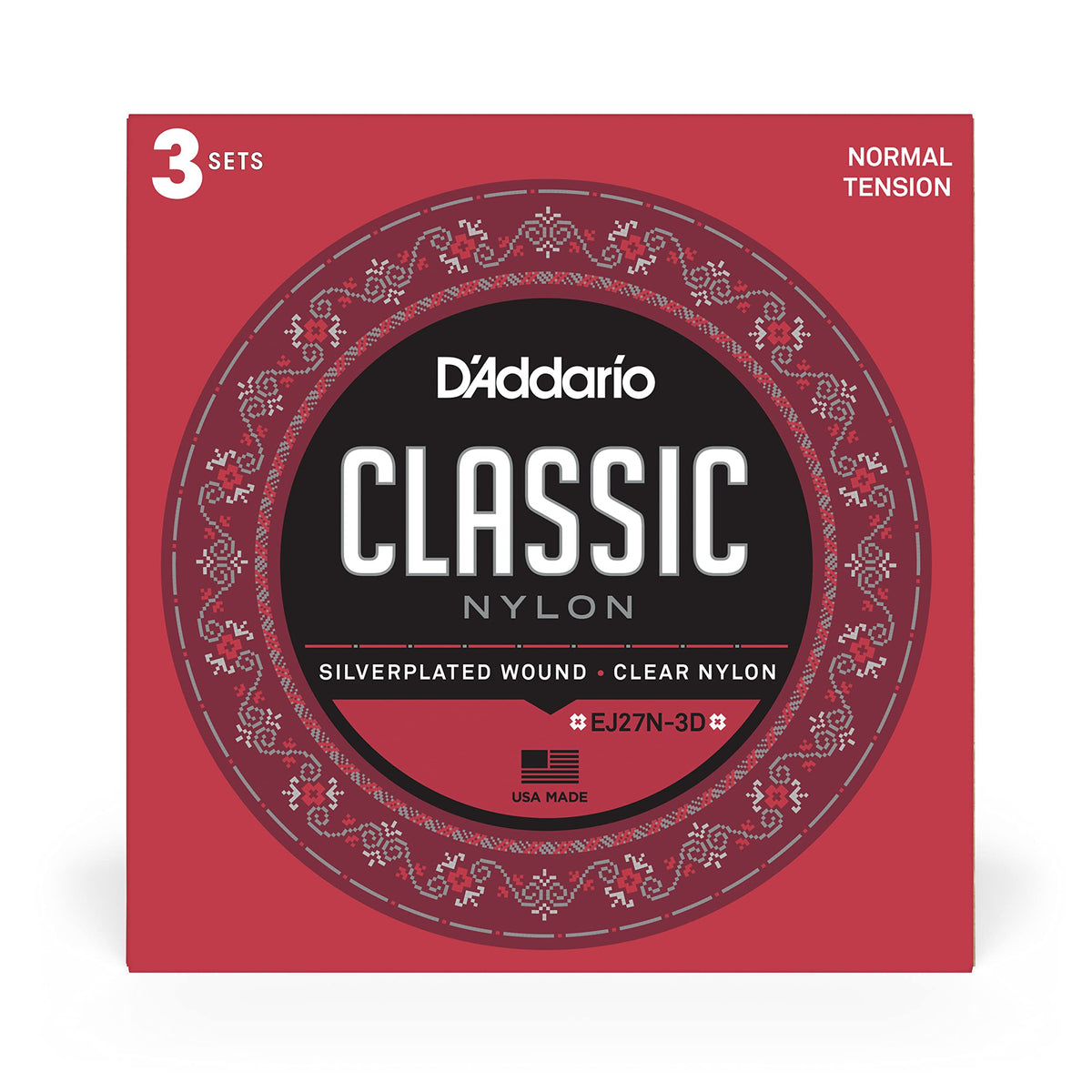 D'Addario Guitar Strings - Classic Nylon Guitar Strings - Ej27N Classical Guitar Strings - Silver Plated Wrap, Nylon Core, Clear