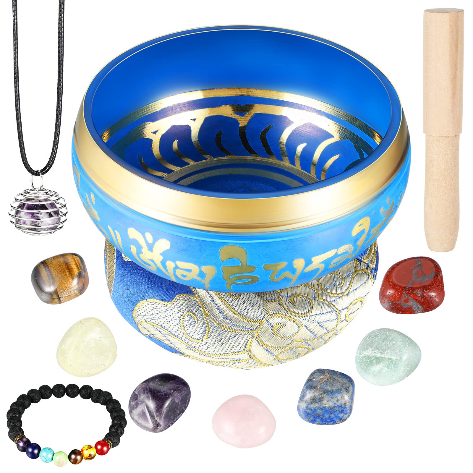 BBTO Tibetan Singing Bowls Set for Healing 3.4 ' ' Meditation Sound Bath Bowl 7 pcs Chakra Crystal Stones Mallet Cushion Chakra 