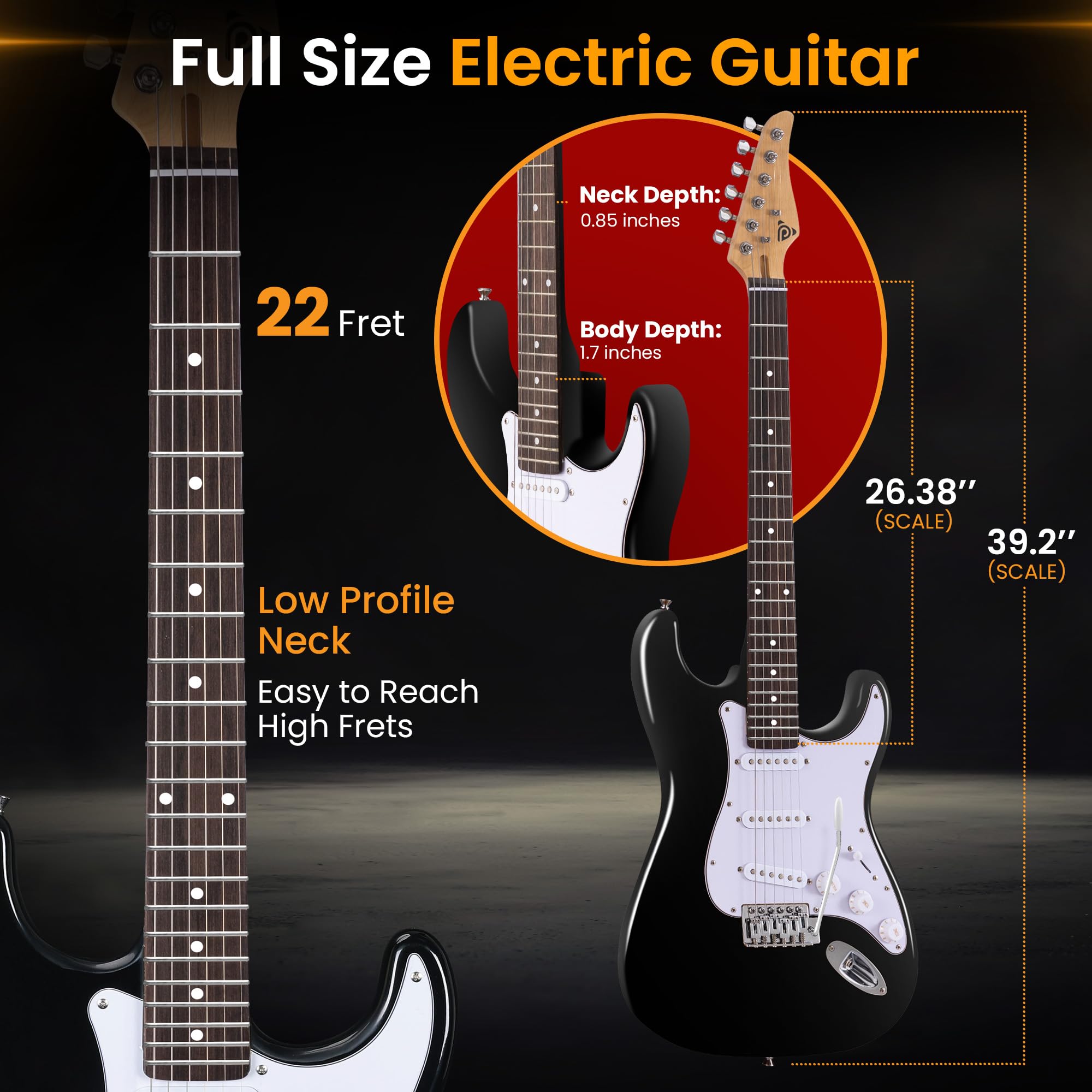 Pyle Full Size Electric Guitar Kit with 5W Amplifier, Gig Bag, Picks, Spare Strings, and Strap, ST-Style Beginner Guitar Bundle
