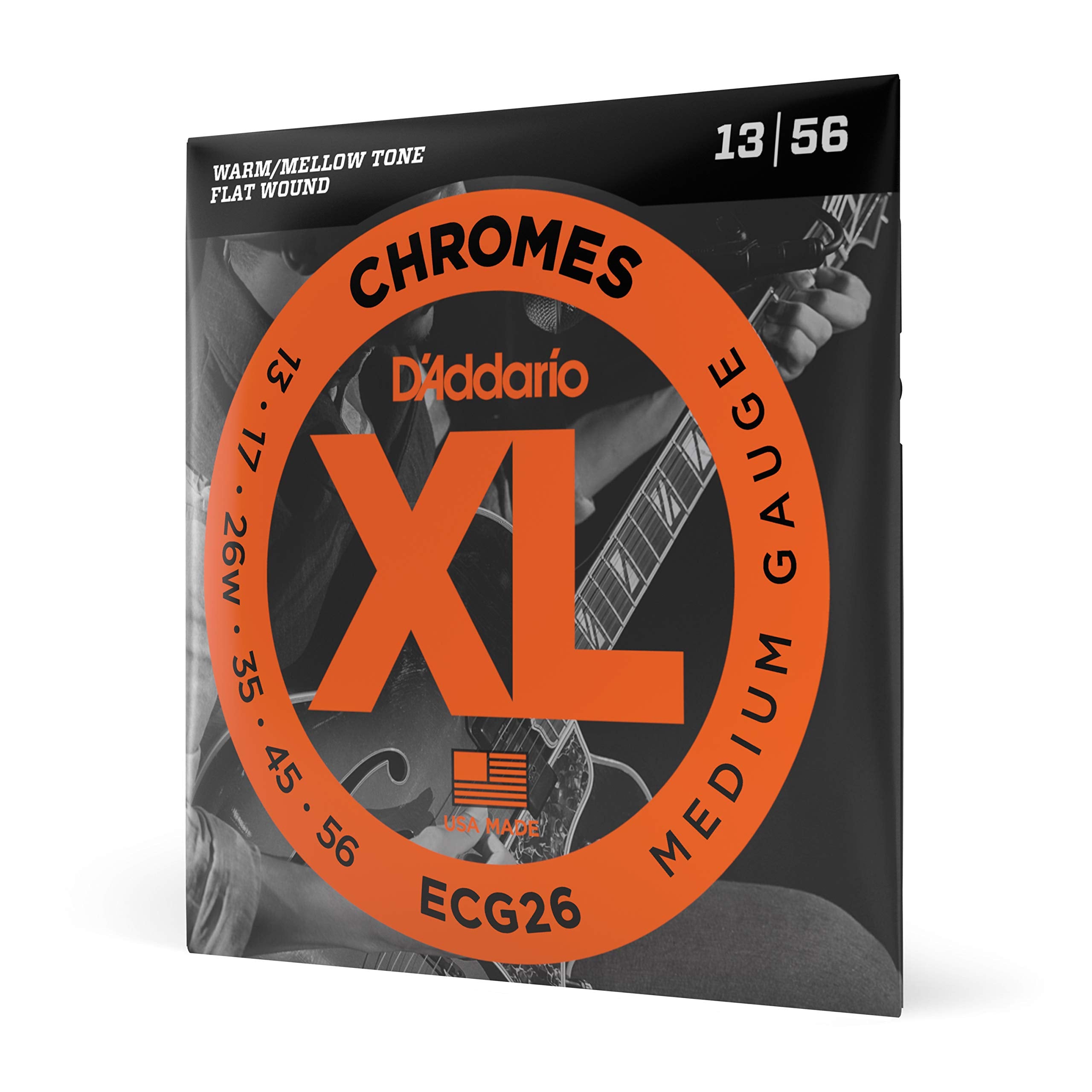 D'Addario Guitar Strings - Xl Chromes Electric Guitar Strings - Flat Wound - Polished For Ultra-Smooth Feel And Warm, Mellow Ton