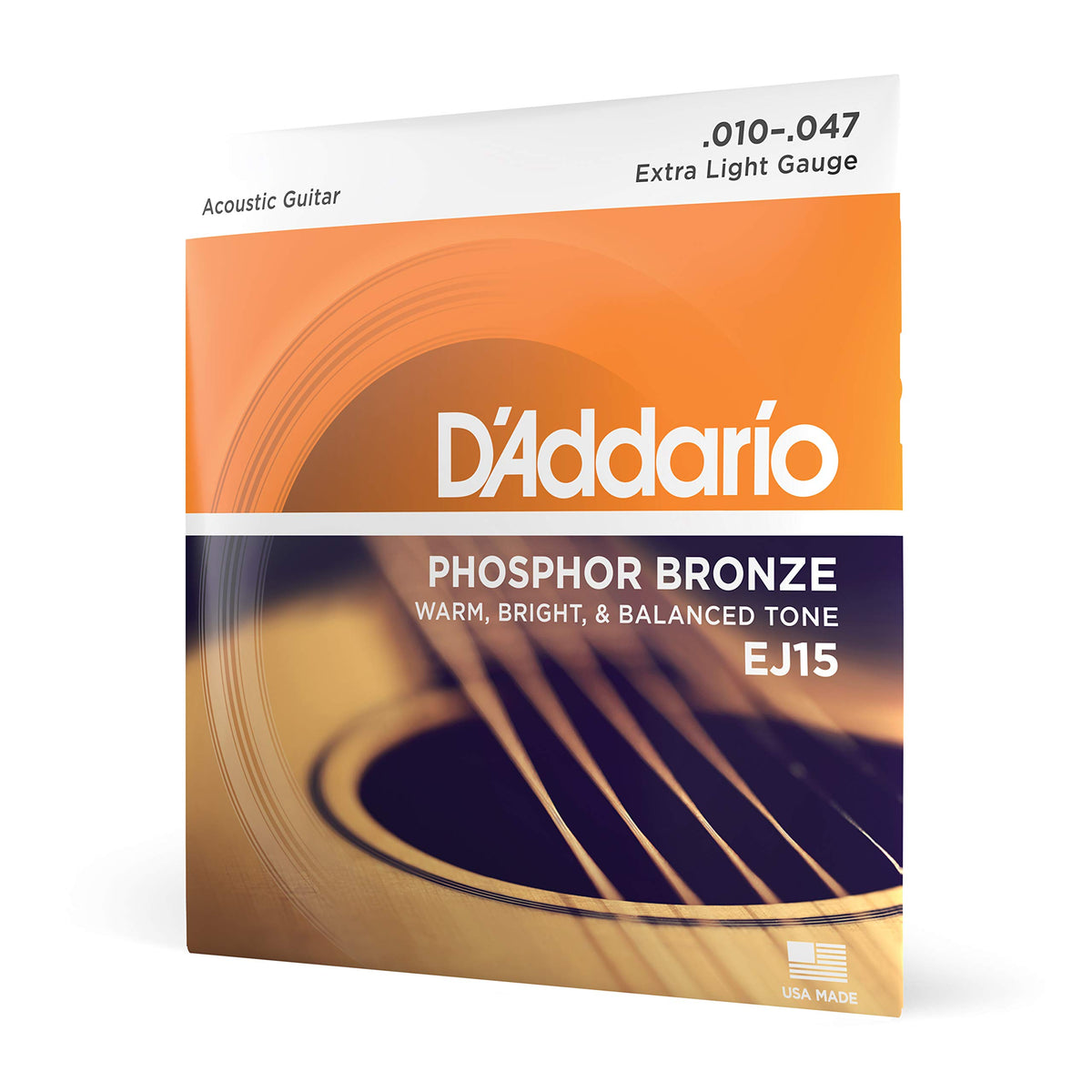 Daddario Guitar Strings - Phosphor Bronze Acoustic Guitar Strings - Ej15 - Rich, Full Tonal Spectrum - For 6 String Guitars - 10