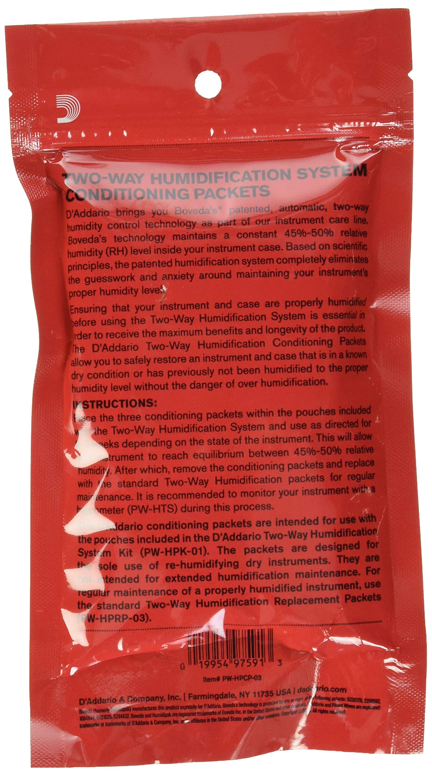 D'Addario Guitar Humidifier Packs - Two-Way Humidification System Conditioning Packets - For Restoring to Proper Guitar Humidifi